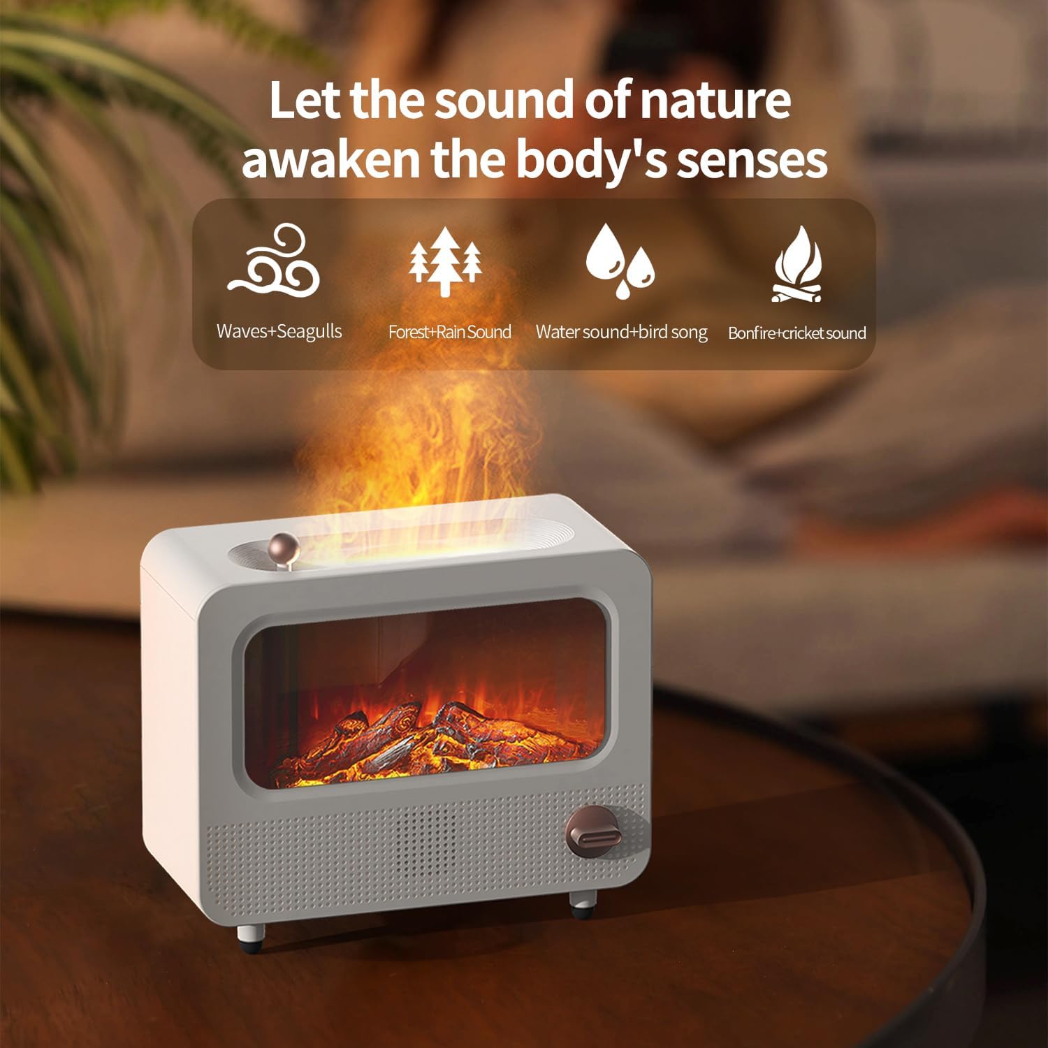 Fireplace Flame Aromatherapy Diffuser Humidifier Home Desktop Retro Fireplace Flame Atmosphere Light Atomizer Black Retro