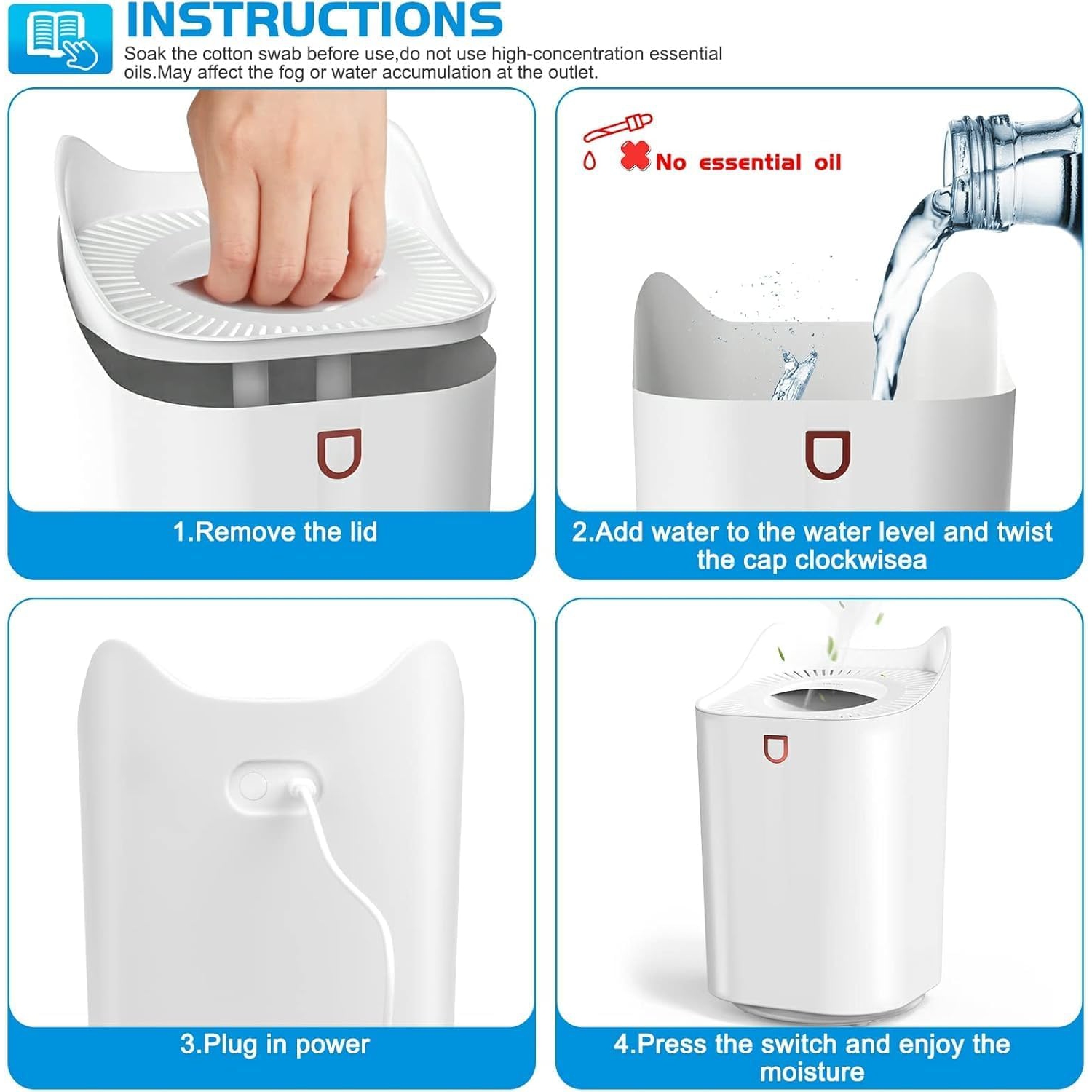 Large capacity humidifier for home bedroom desktop spray with atmosphere light top water injection cold mist air humidifier - single spray - 2L