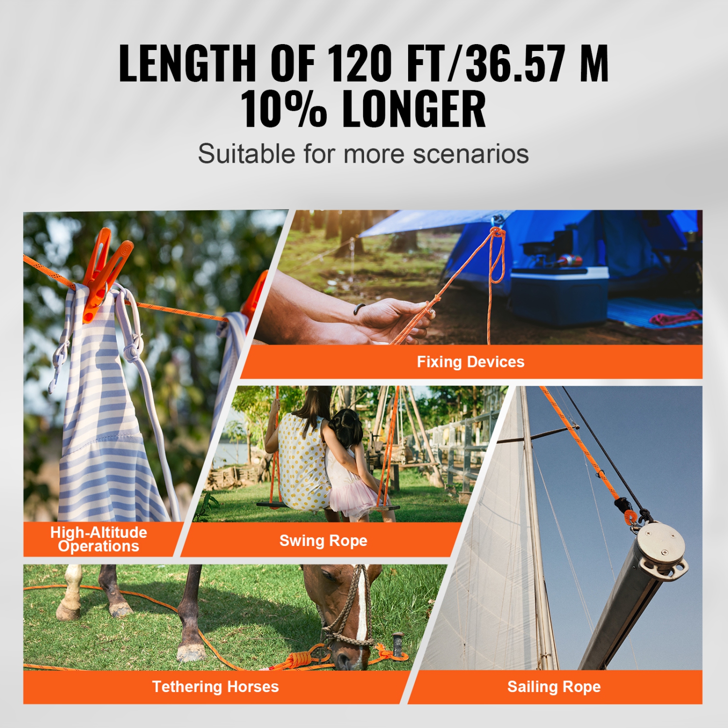 VEVOR 1/2 inch by 120 feet Dual Twisted Polyester Cord, 48-Strand, 8000 LBS Tensile Strength, Multi-Use Rope for Arborist Activities, Hiking,