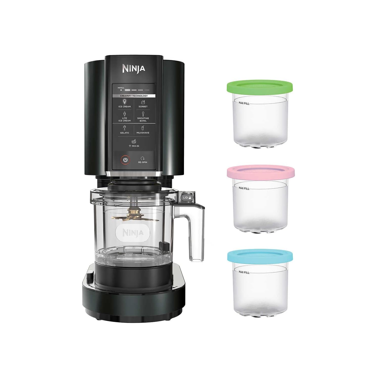 Refurbished - Ninja CN302 CREAMi Ice Cream Maker, 7 One-Touch Programs, with (3) Pint Containers & Lids, Compact Size, Black (CN302CCO)