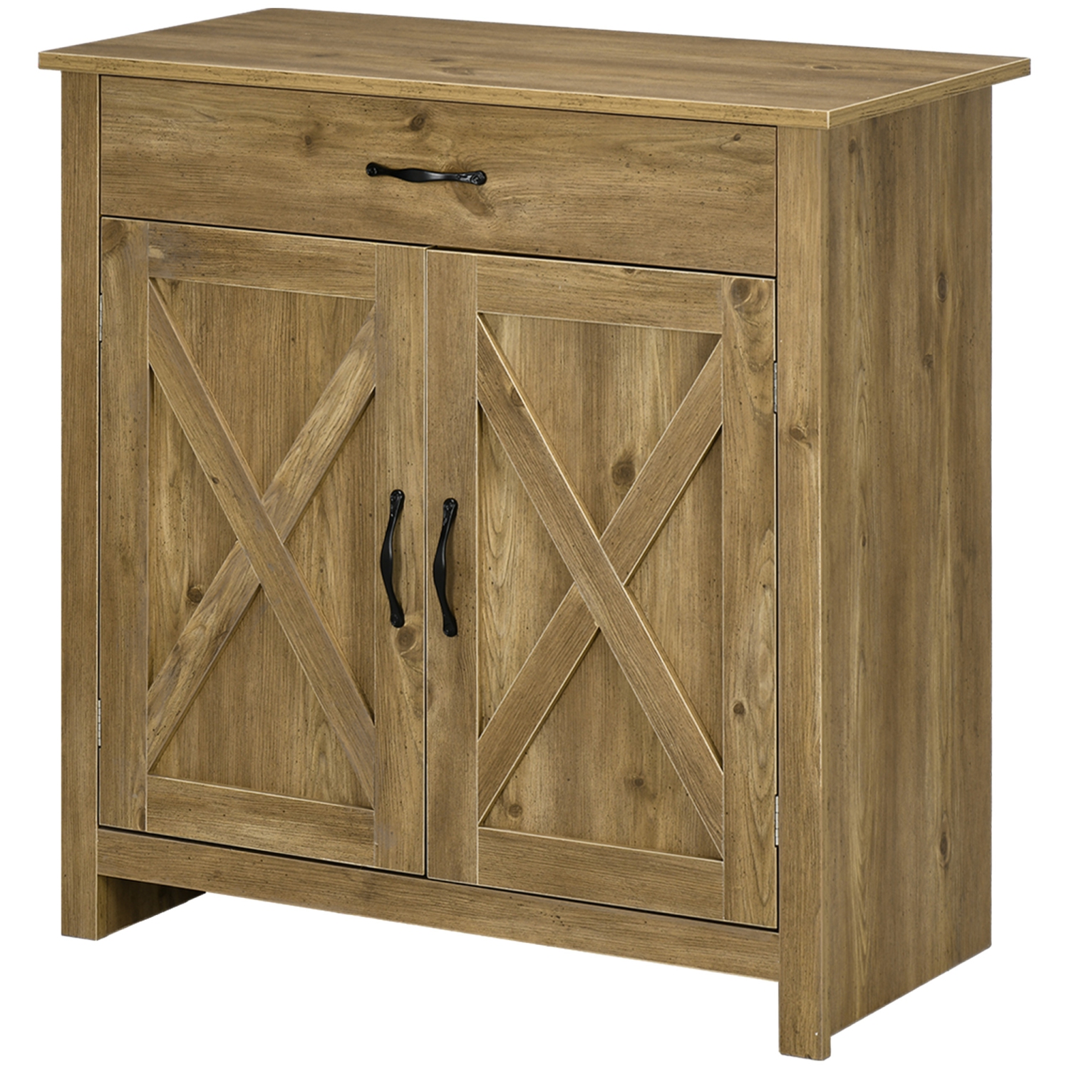 HOMCOM – Armoire de buffet Farmhouse avec rangement, armoire d'appoint avec portes de grange, tiroir et tablette réglable, bois naturel