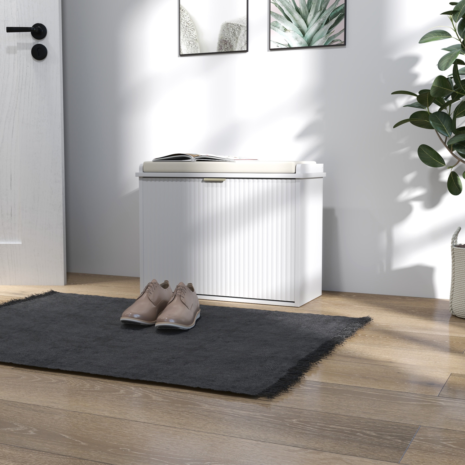 HOMCOM Shoe Bench with Padded Seat Cushion and Flip-Drawer, Entryway Bench Holds up to 265lb, Shoe Organizer for Living Room, Holds 6 Pairs, 24.4 x