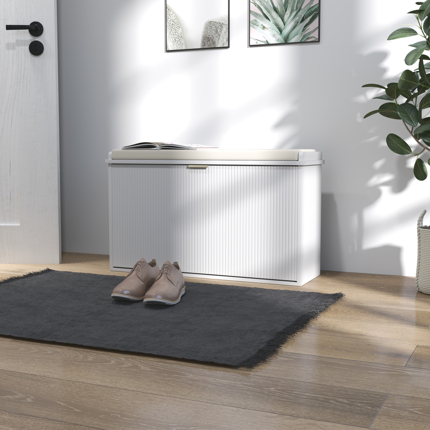 Banc à chaussures de HOMCOM avec coussin de siège rembourré et tiroir rabattable, banc d'entrée pouvant accueillir jusqu'à 265 lb,