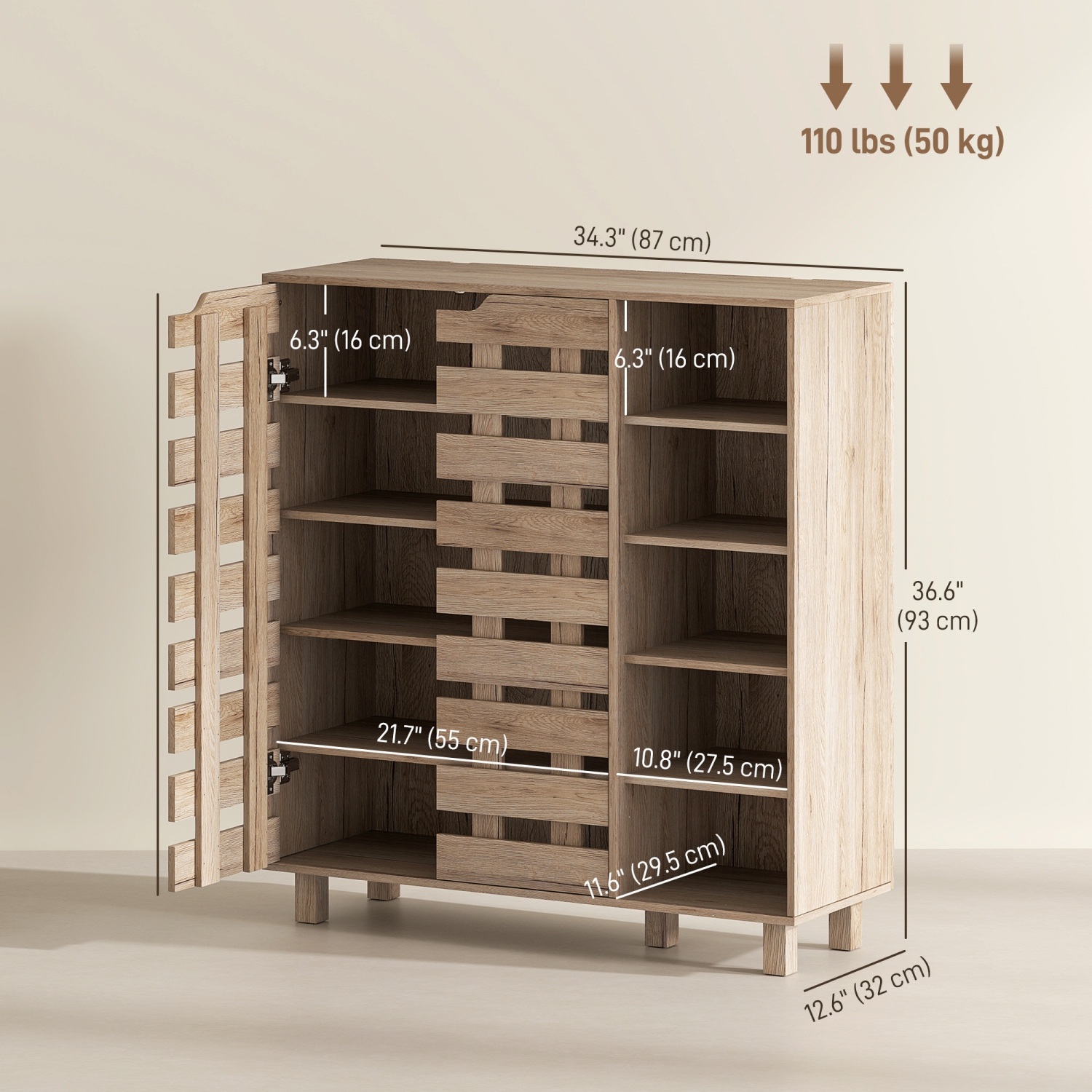 HOMCOM – Armoire à chaussures moderne avec portes creuses et tablettes ouvertes à 5 niveaux, armoire de rangement à chaussures à 21 paires pour