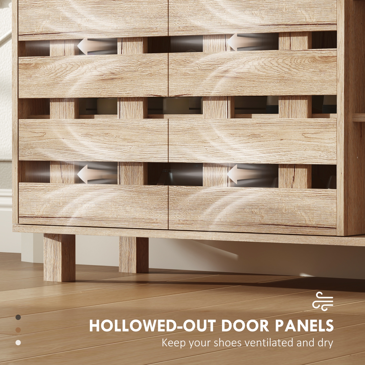 HOMCOM – Armoire à chaussures moderne avec portes creuses et tablettes ouvertes à 5 niveaux, armoire de rangement à chaussures à 21 paires pour