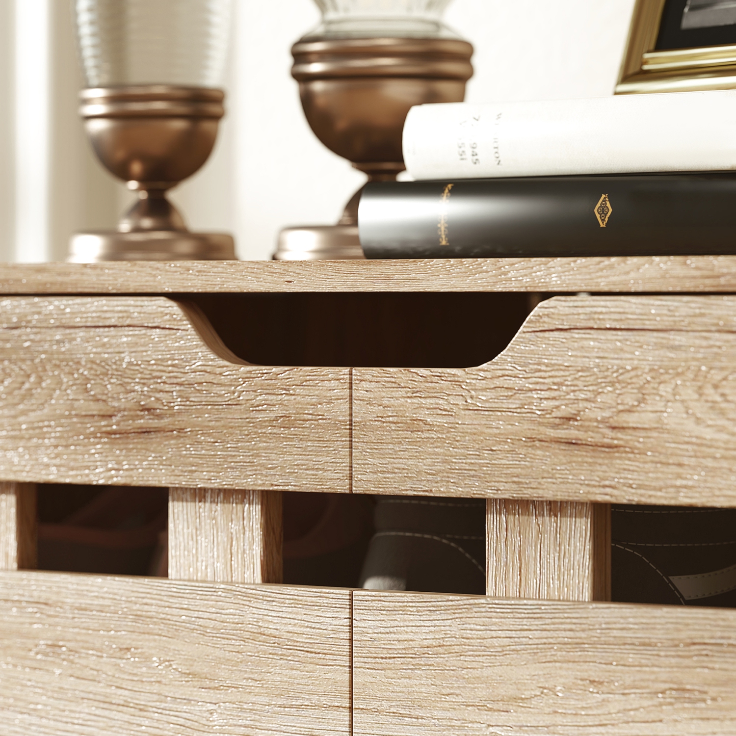 HOMCOM – Armoire à chaussures moderne avec portes creuses et tablettes ouvertes à 5 niveaux, armoire de rangement à chaussures à 21 paires pour