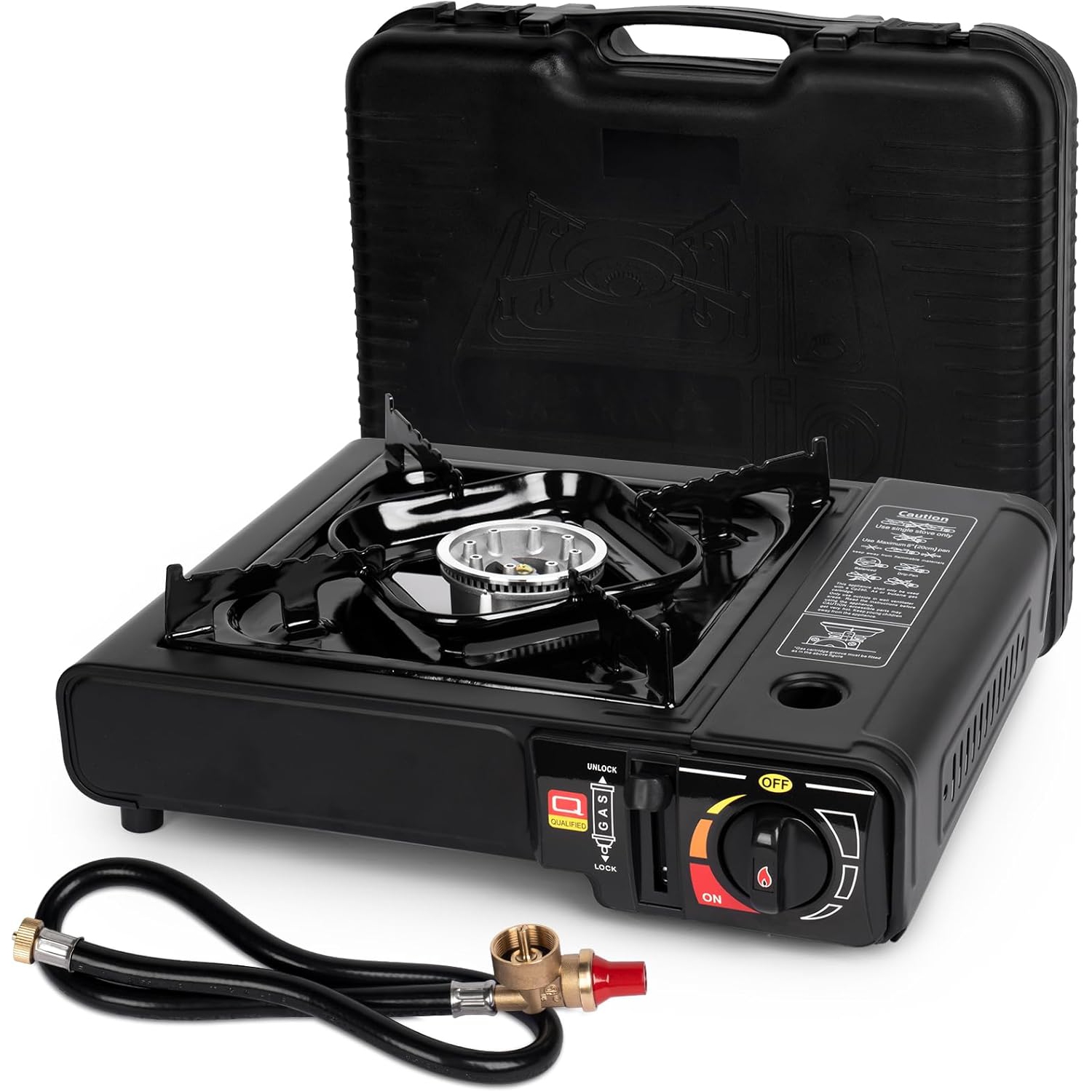 Dual Fuel Stove with Butane & Propane Compatibility, Portable Camping Stove for Outdoor Cooking, Propane Adapter Hose and Carrying Case