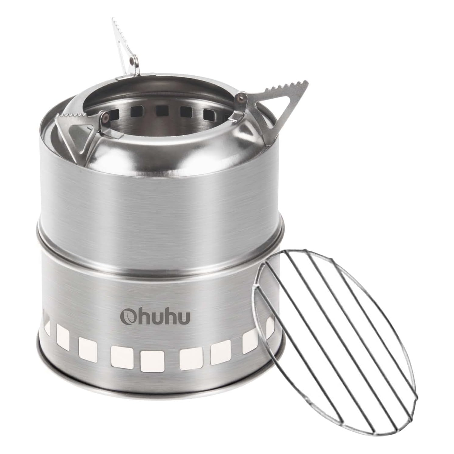 Mini Camping Stove with Grill Grid and Carry Bag, Camp Wood Stove Portable Stainless Steel Wood Burning Stove Backpacking Stove for Outdoor Picnic