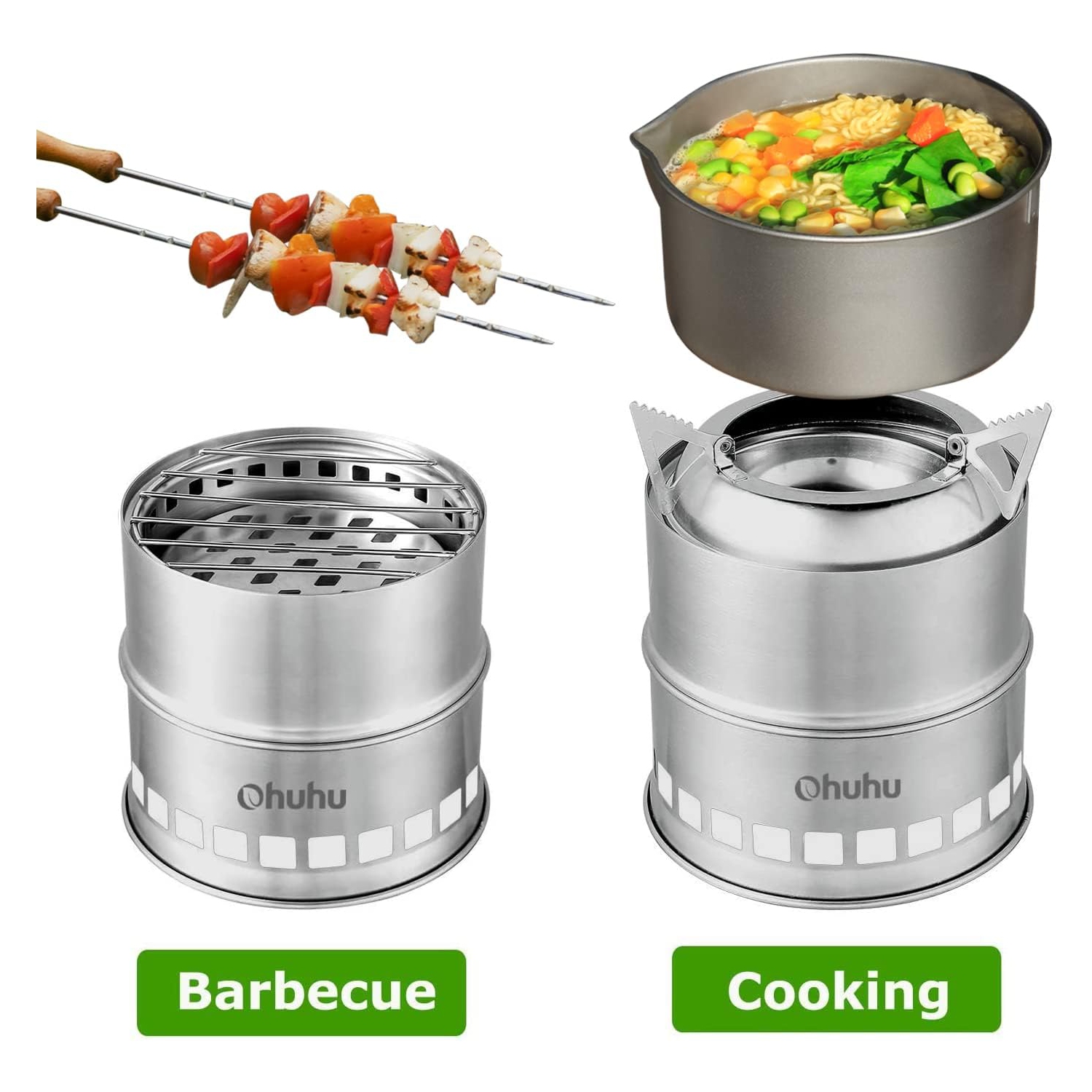 Mini Camping Stove with Grill Grid and Carry Bag, Camp Wood Stove Portable Stainless Steel Wood Burning Stove Backpacking Stove for Outdoor Picnic