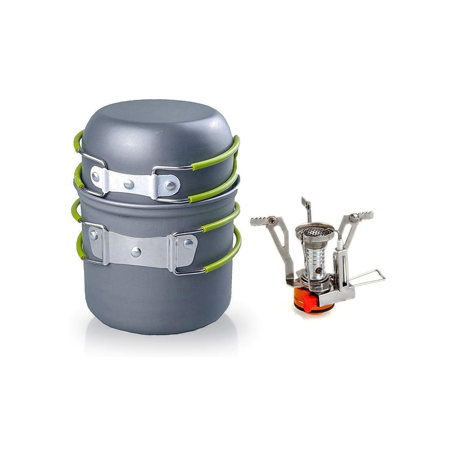 Outdoor Camping Cookware Backpacking Bowl Pot+ Mini Canister 2 pieces set Stove Burner Foldable