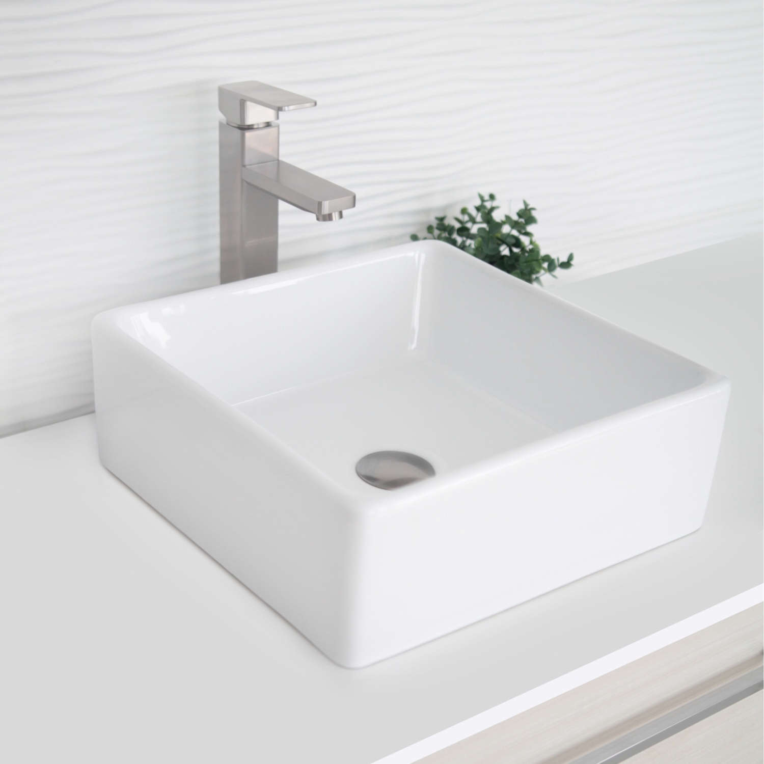 Évier de salle de bain carré en porcelaine – Blanc