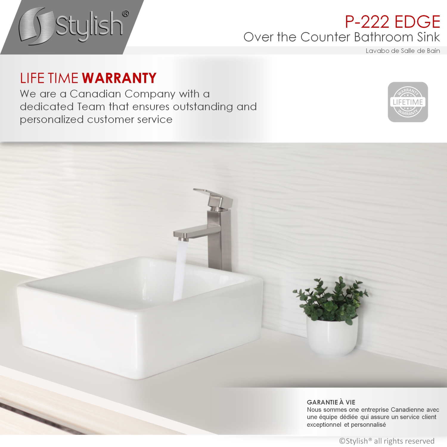 Évier de salle de bain carré en porcelaine – Blanc