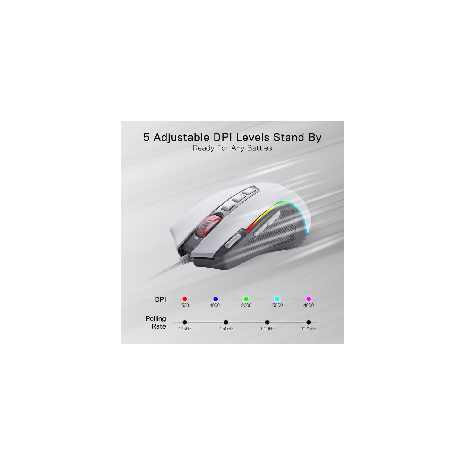 Souris de jeu RVB Redragon M612 Predator – Souris optique avec fil 8000&nbsp;ppp, 9 boutons programmables, 5 modes rétroéclairés, bouton de tir