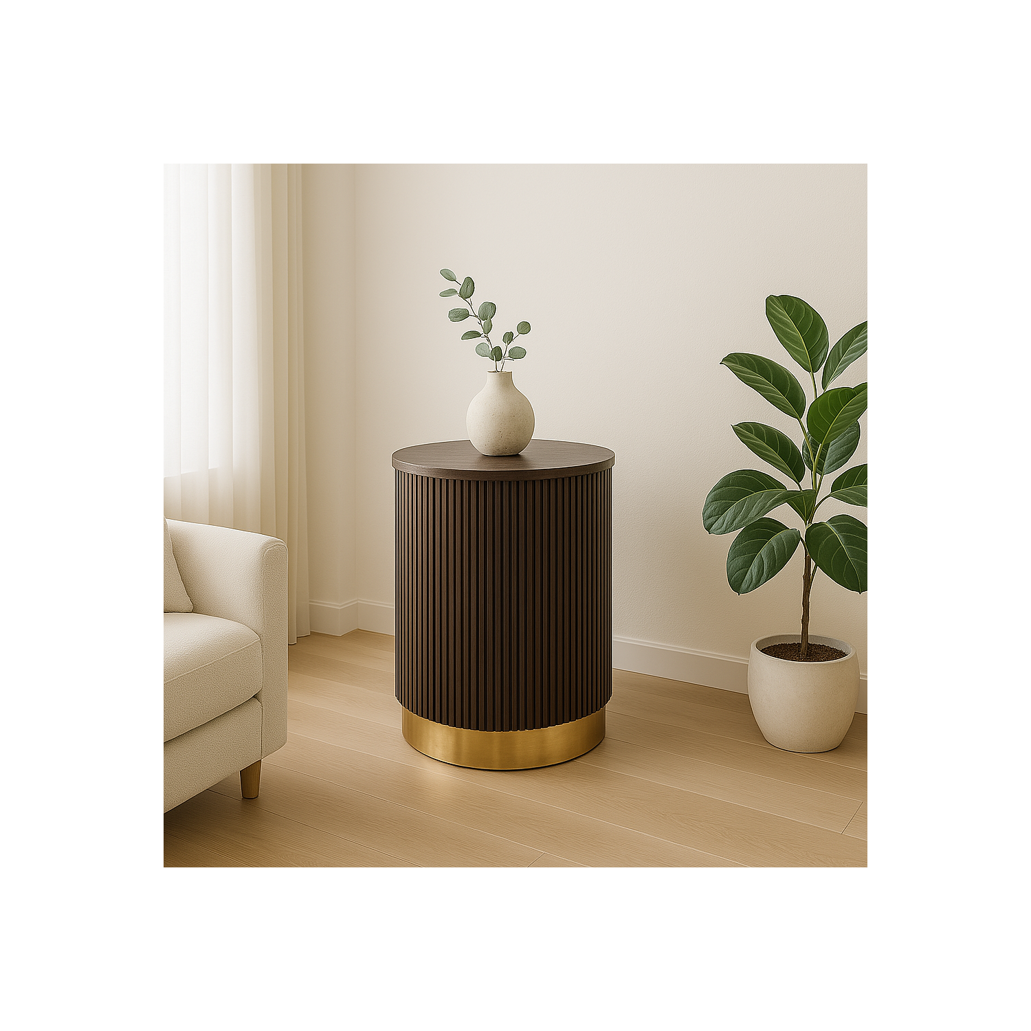 VAST Contemporary Fluted Side Table - Dark Brown