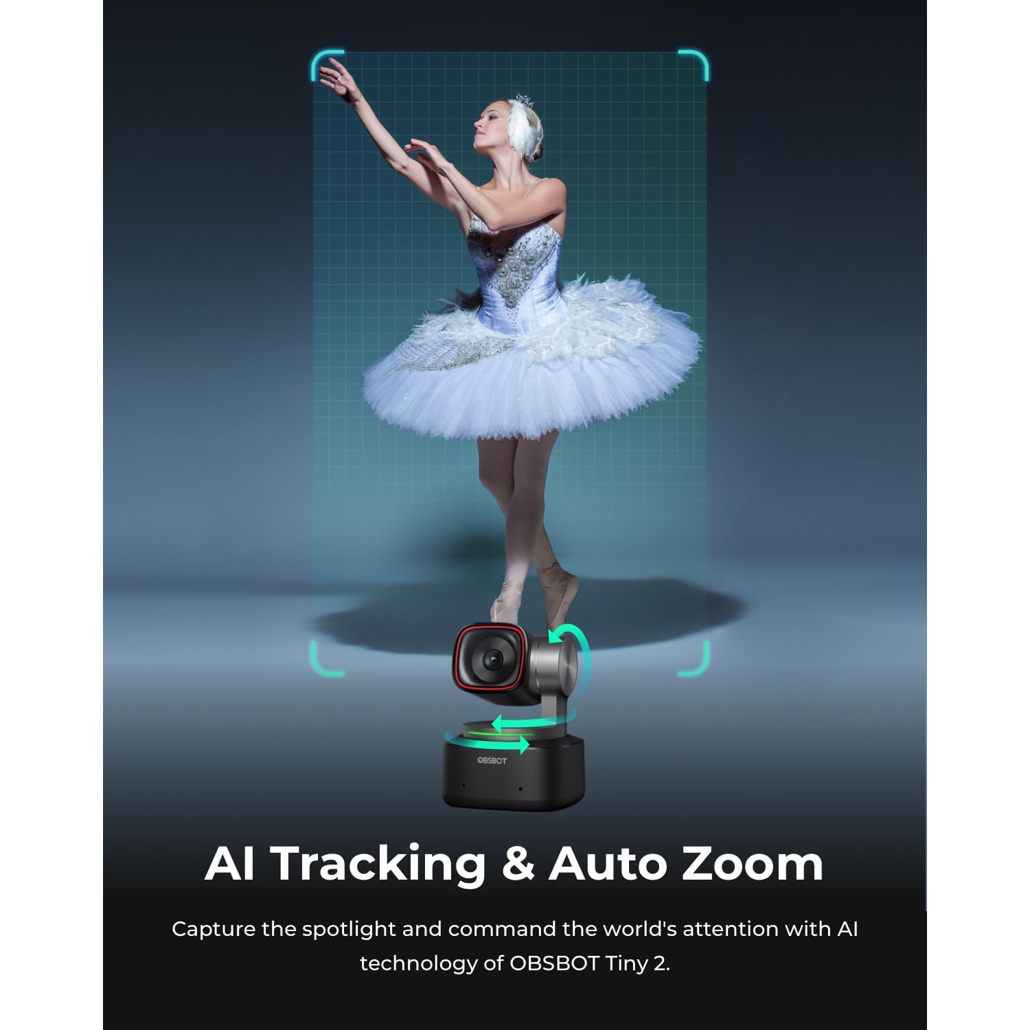 OBSBOT Tiny 2 4K Webcam with AI Tracking, Voice & Gesture Control, Auto Focus, HDR, and Multi-mode Streaming for PC and Meetings