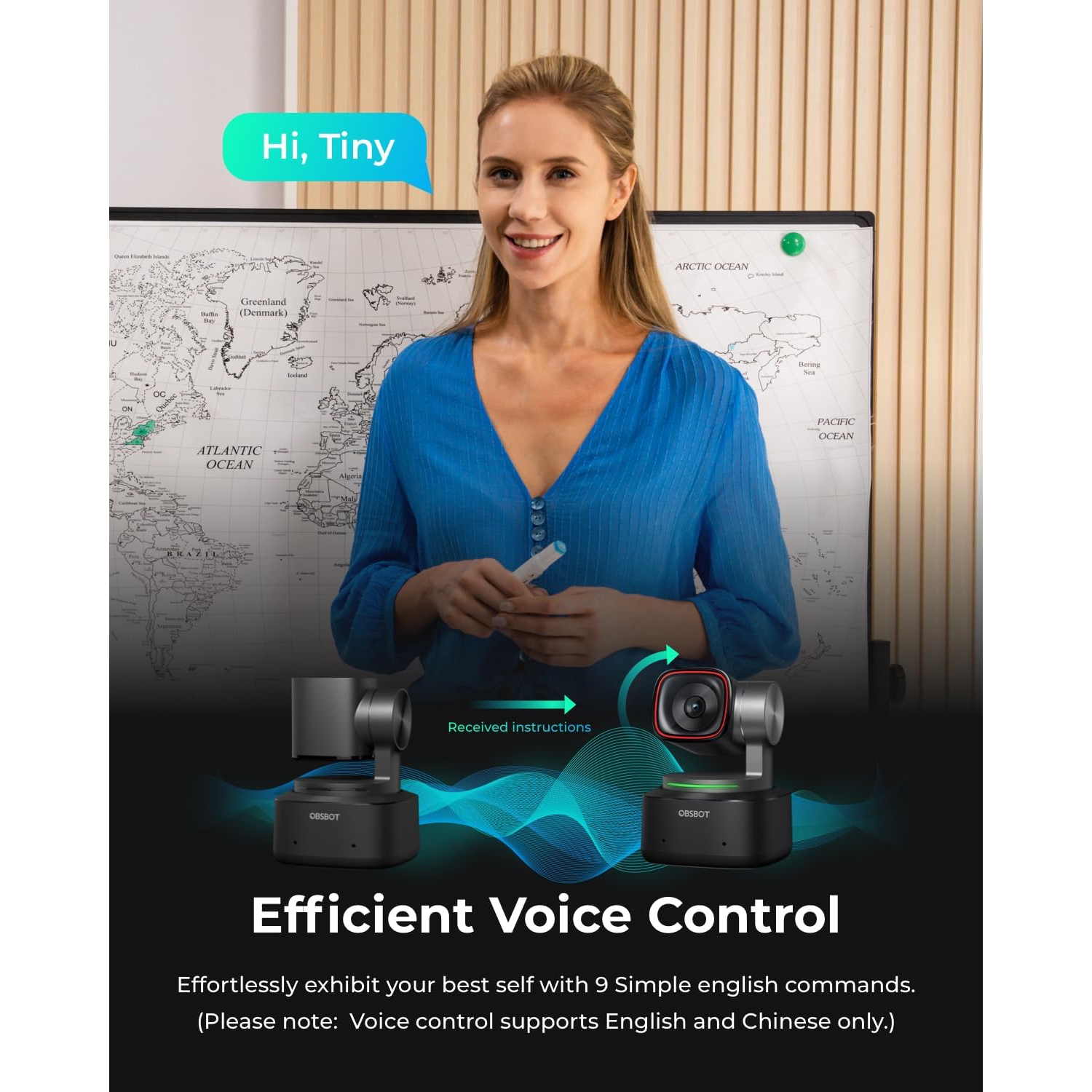 OBSBOT Tiny 2 4K Webcam with AI Tracking, Voice & Gesture Control, Auto Focus, HDR, and Multi-mode Streaming for PC and Meetings