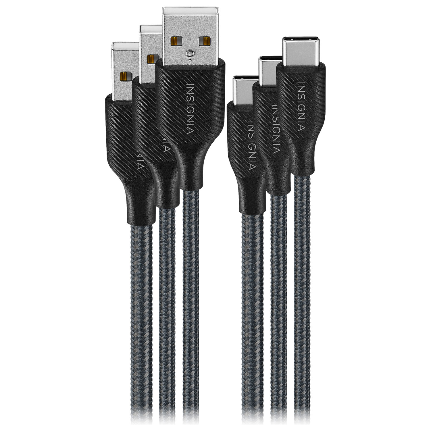 Câbles tissés USB-C à USB-A de 3 m/1,8 m/1,2 m d'Insignia - Paquet de 3 - Anthracite - Exclusivité Best Buy