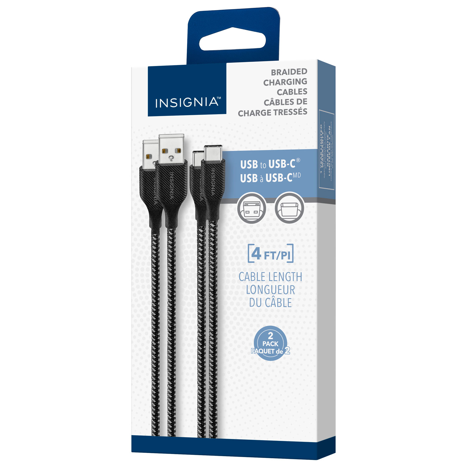 Câble tissé USB-C à USB-A de 1,2 m d'Insignia (NS-MCA421C2-C) - Paquet de 2 - Anthracite - Exclusivité Best Buy