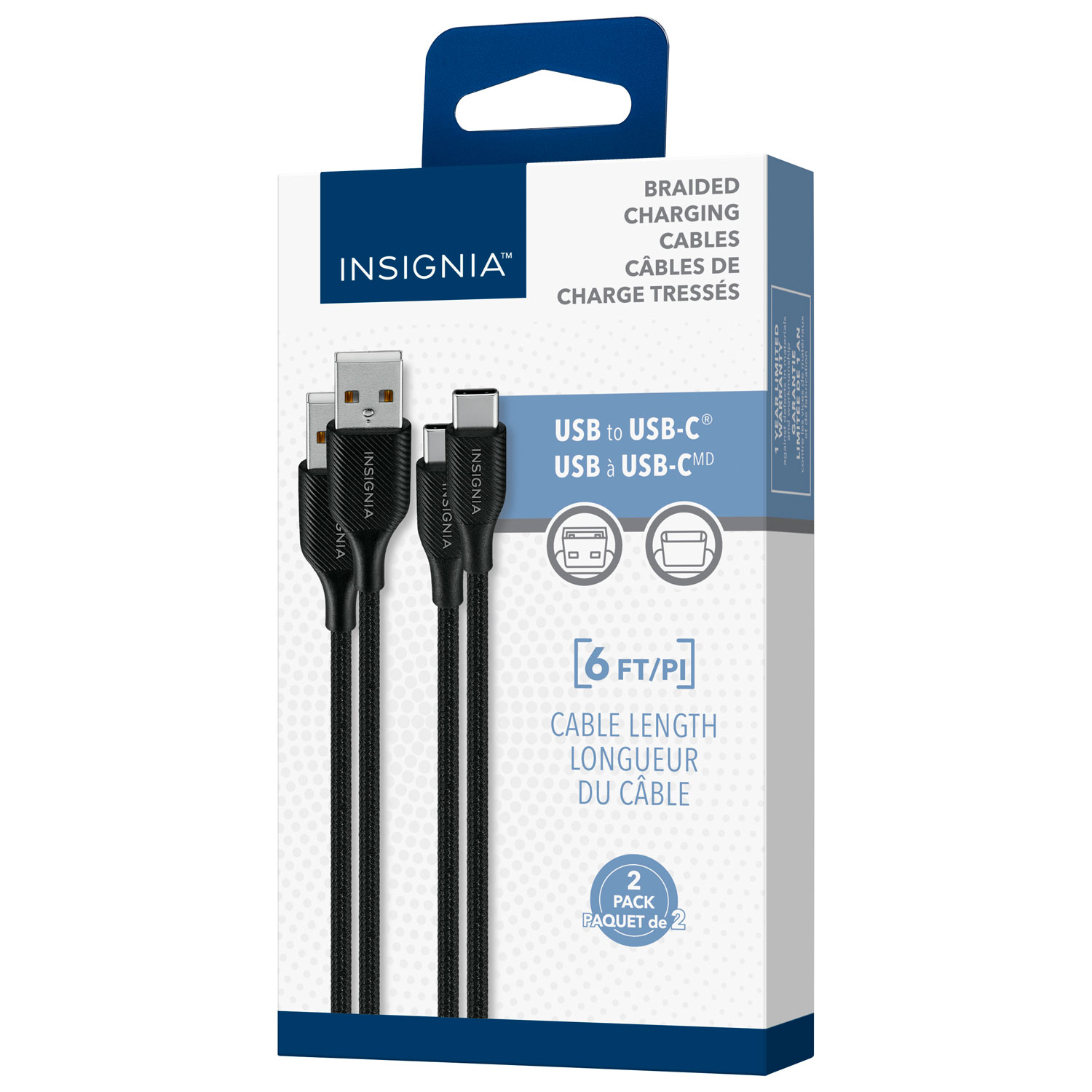 Insignia 1.8m Braided USB-C to USB-A Cable (NS-MCA6CAB2-C) - 2 Pack - Charcoal - Only at Best Buy
