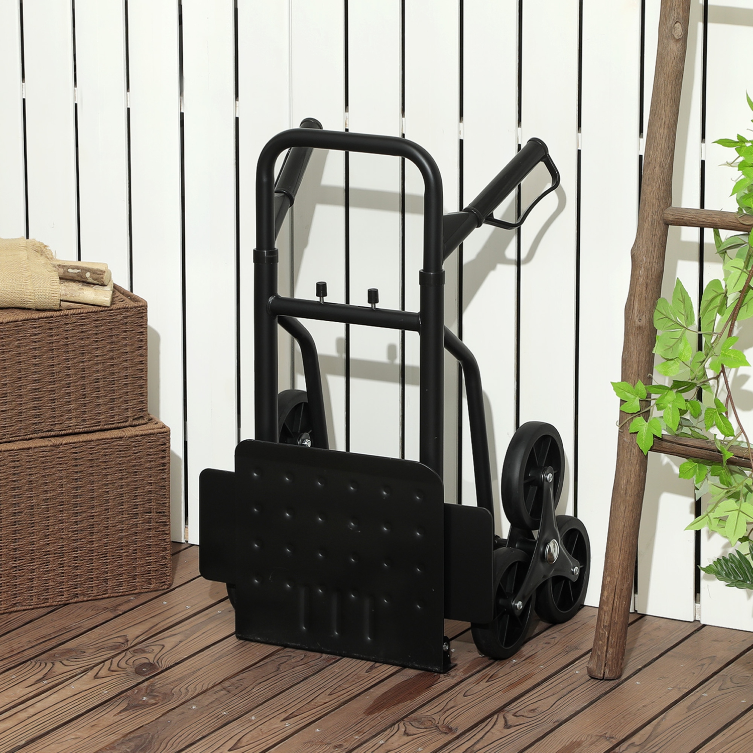 DURHAND 6-Wheels Stair Climber Hand Truck, Dolly Heavy Duty Folding Steel Load Cart with Adjustable Telescoping Handle for Moving, Luggage, 264lbs