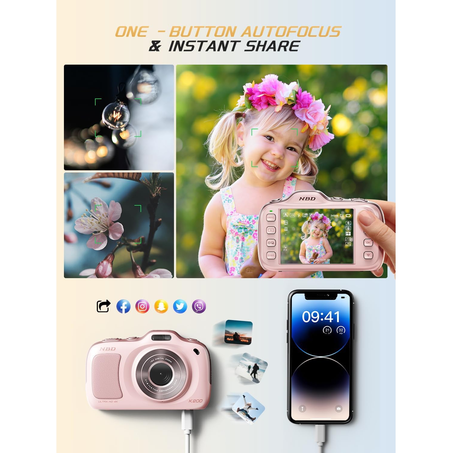 NBD 64MP Digital Cameras for Photography,4K Point and Shoot Camera,16X Zoom Compact Travel Cameras, Auto Focus for Beginners Teens Kids and Lover