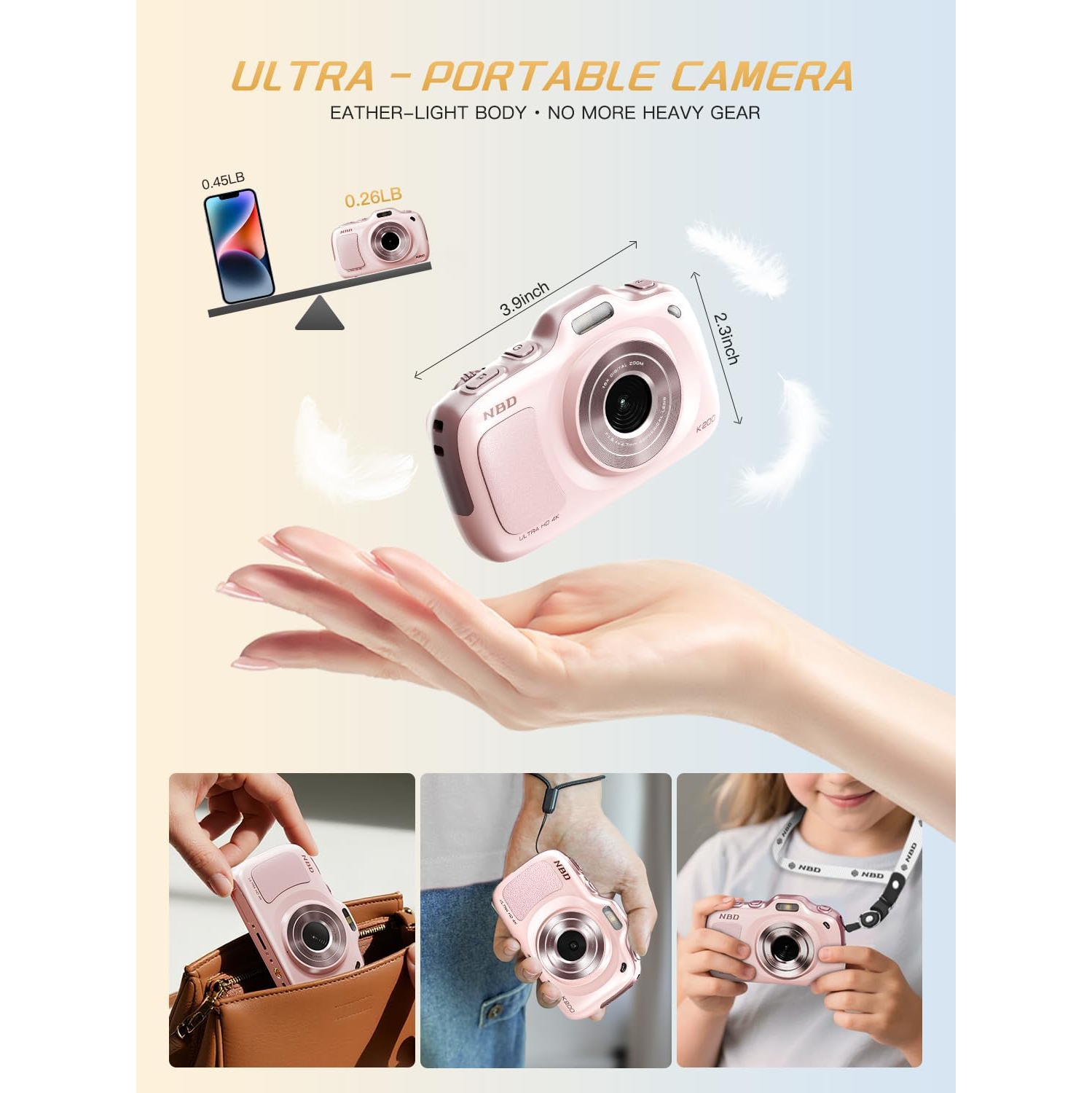 NBD 64MP Digital Cameras for Photography,4K Point and Shoot Camera,16X Zoom Compact Travel Cameras, Auto Focus for Beginners Teens Kids and Lover