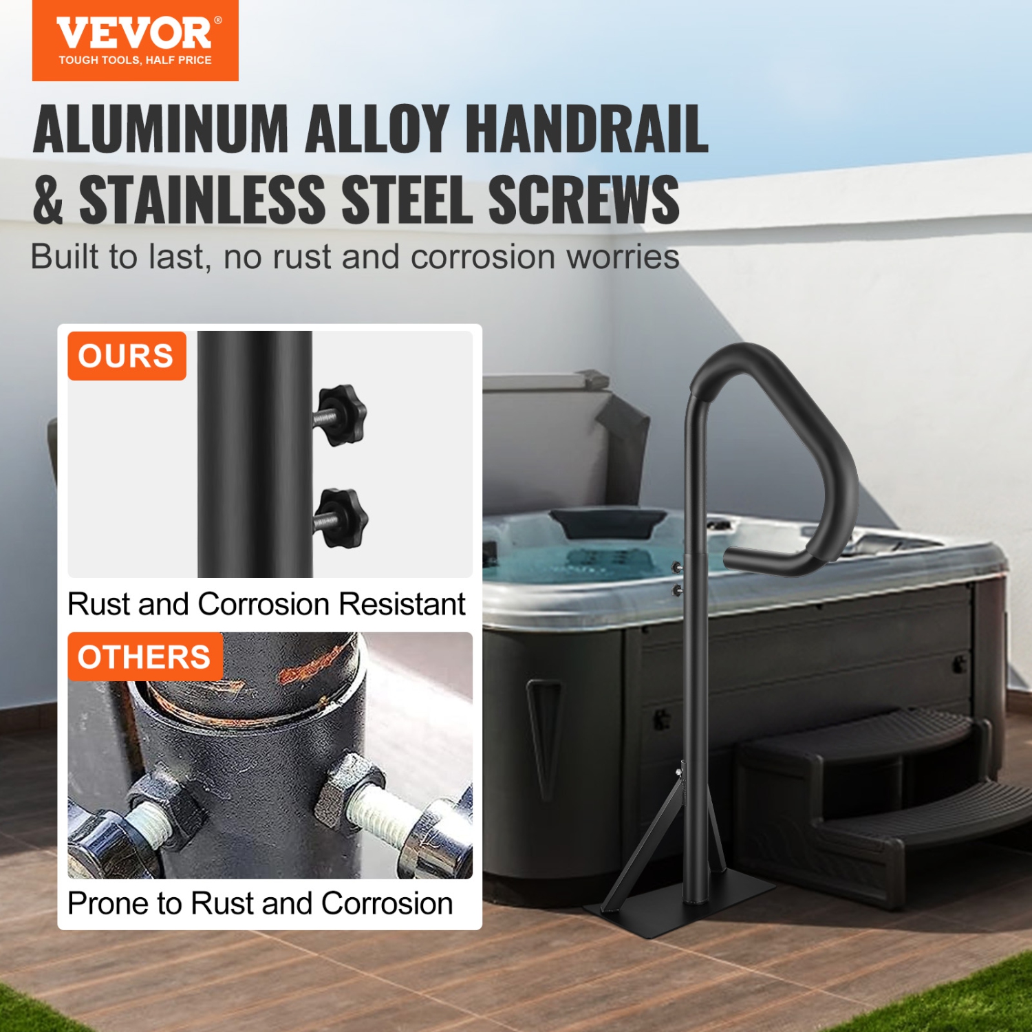 Barre d'appui pour spa VEVOR, 360 rampe latérale rotative pour spa avec hauteur réglable de 35 à 57&nbsp;po, rail en aluminium antirouille pour spa