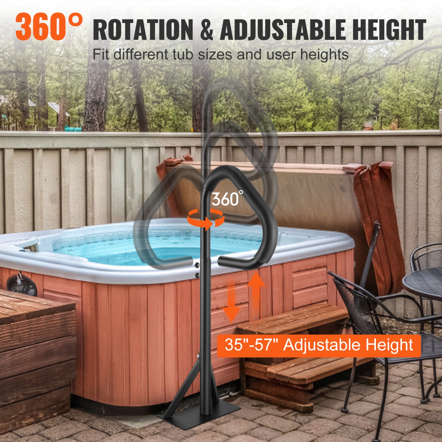 Barre d'appui pour spa VEVOR, 360 rampe latérale rotative pour spa avec hauteur réglable de 35 à 57&nbsp;po, rail en aluminium antirouille pour spa