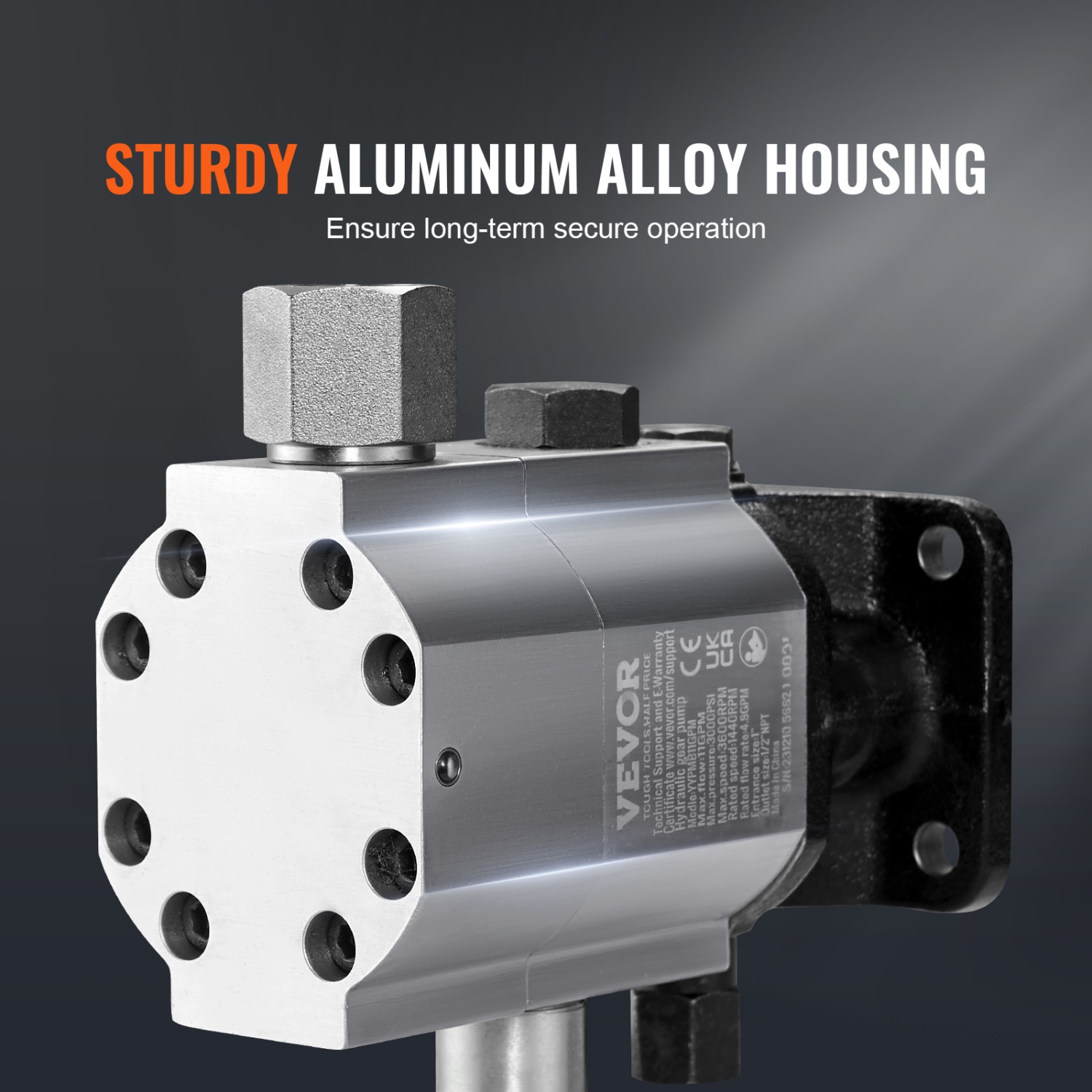 VEVOR 11GPM Hydraulic Log Splitter Pump, 2 Stage 3000PSI Wood Log Splitter Pump,1'' Inlet 1/2'' NPT Outlet 3600 RPM Hydraulic Gear Pump, for Engine