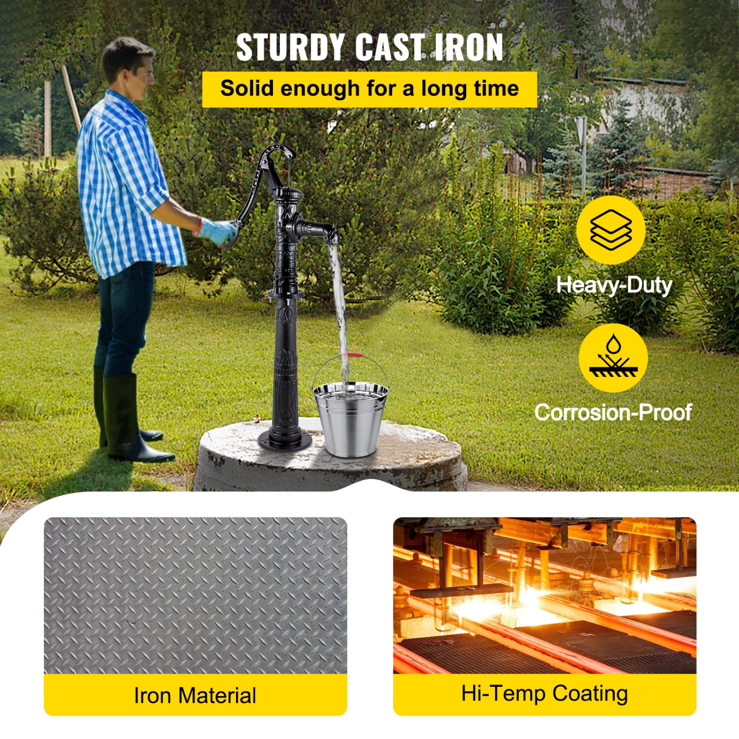 VEVOR 15.7 x 9.4 x 53.1 inch Hand Water Pump with Stand, Pitcher Pump & 26 inch Pump Stand with Pre-set 1/2" Holes for Easy Installation, Rustic Cast