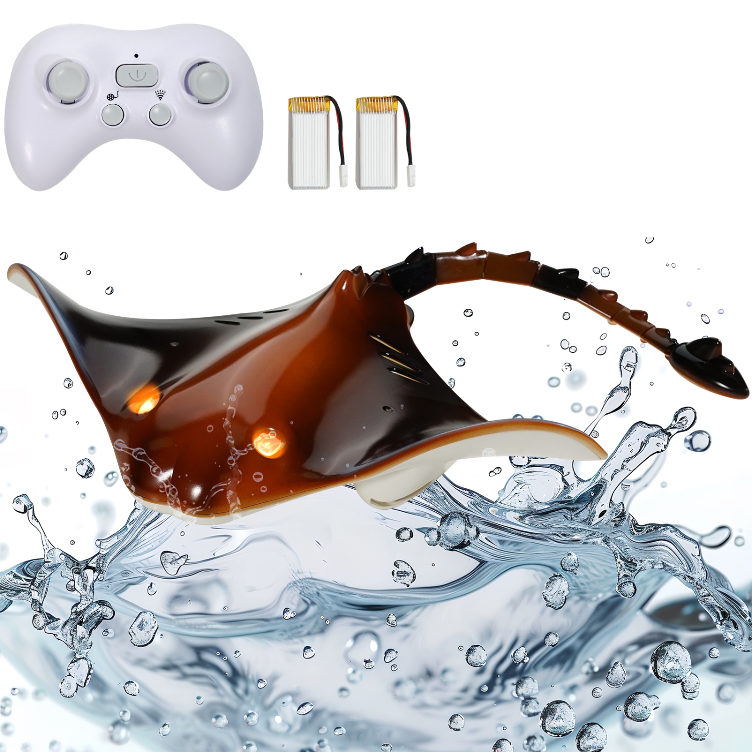 VEVOR Remote Control Manta Ray Toy, 2.4GHz High Simulation Robot Manta Ray with Light, 2 Rechargeable Batteries, for Pool, Bathtub or Lake, for 6+