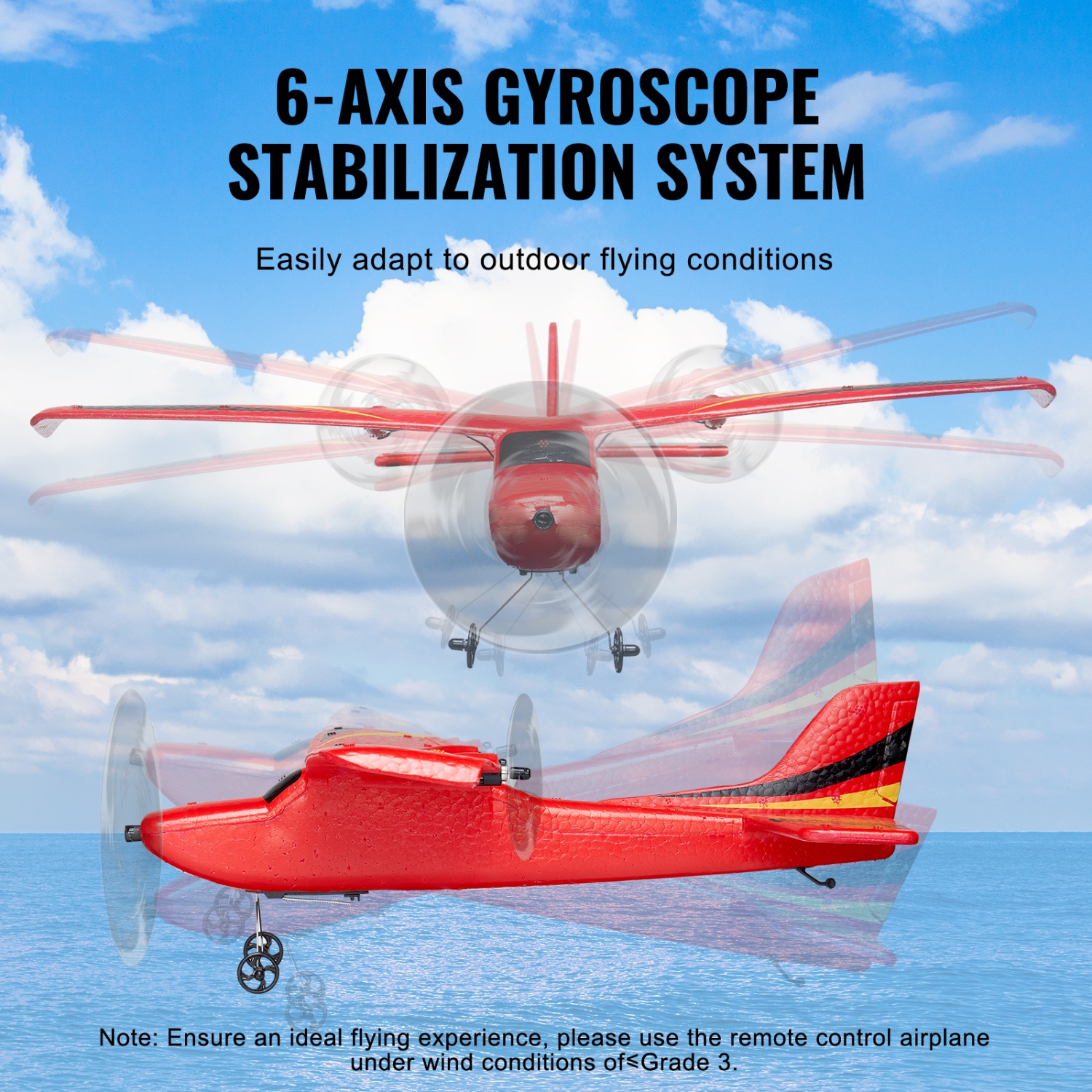 VEVOR RC Plane, 2.4GHZ 2 Channel Remote Control Airplane with 6-Axis Gyro Stabilizer, Ready to Fly Aircraft Plane Toys with 2 Batteries, for Adults