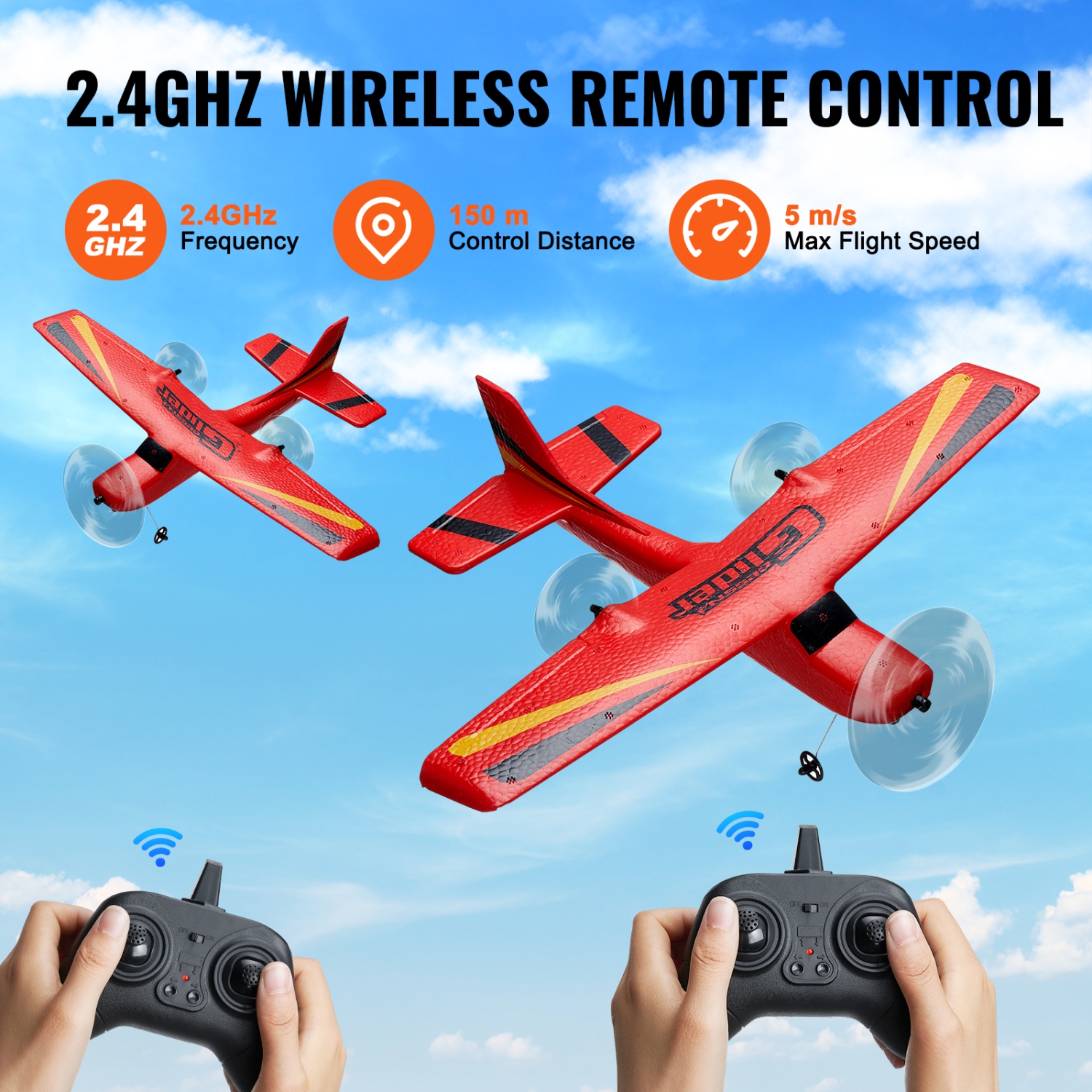 VEVOR RC Plane, 2.4GHZ 2 Channel Remote Control Airplane with 6-Axis Gyro Stabilizer, Ready to Fly Aircraft Plane Toys with 2 Batteries, for Adults