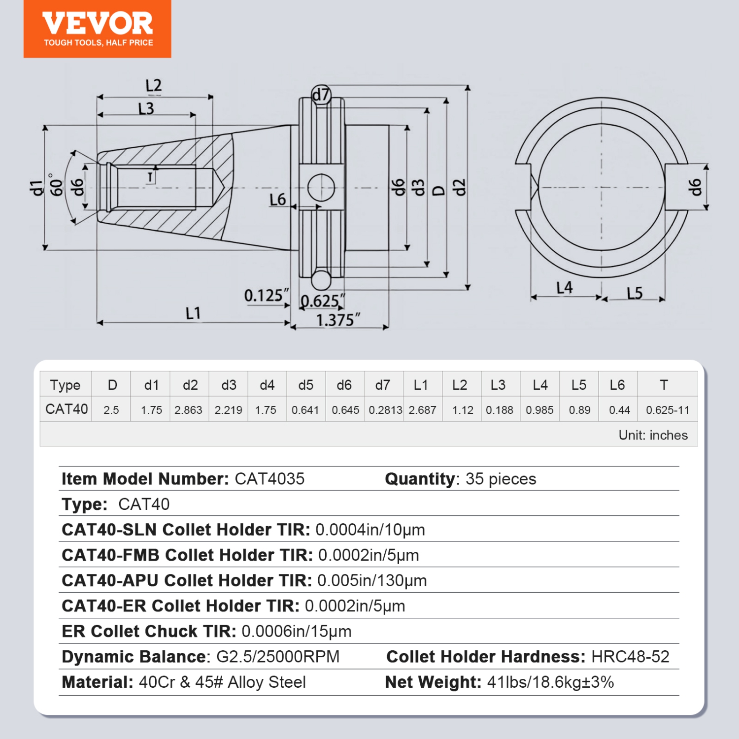 Ensemble de collets et porte-collets ER 16/32 de VEVOR CAT40, 35 pièces, porte-outils en APU SLN FMB 16/32, mandrins en acier à ressort avec 10