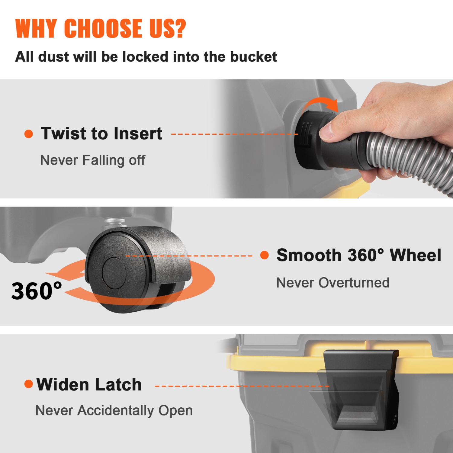 VEVOR 4 Gallon, Wet Dry Vac, 5 Peak HP, 3 in 1 Shop Vacuum with Blowing Function Portable Attachments to Clean Floor, Upholstery, Gap, Car, ETL