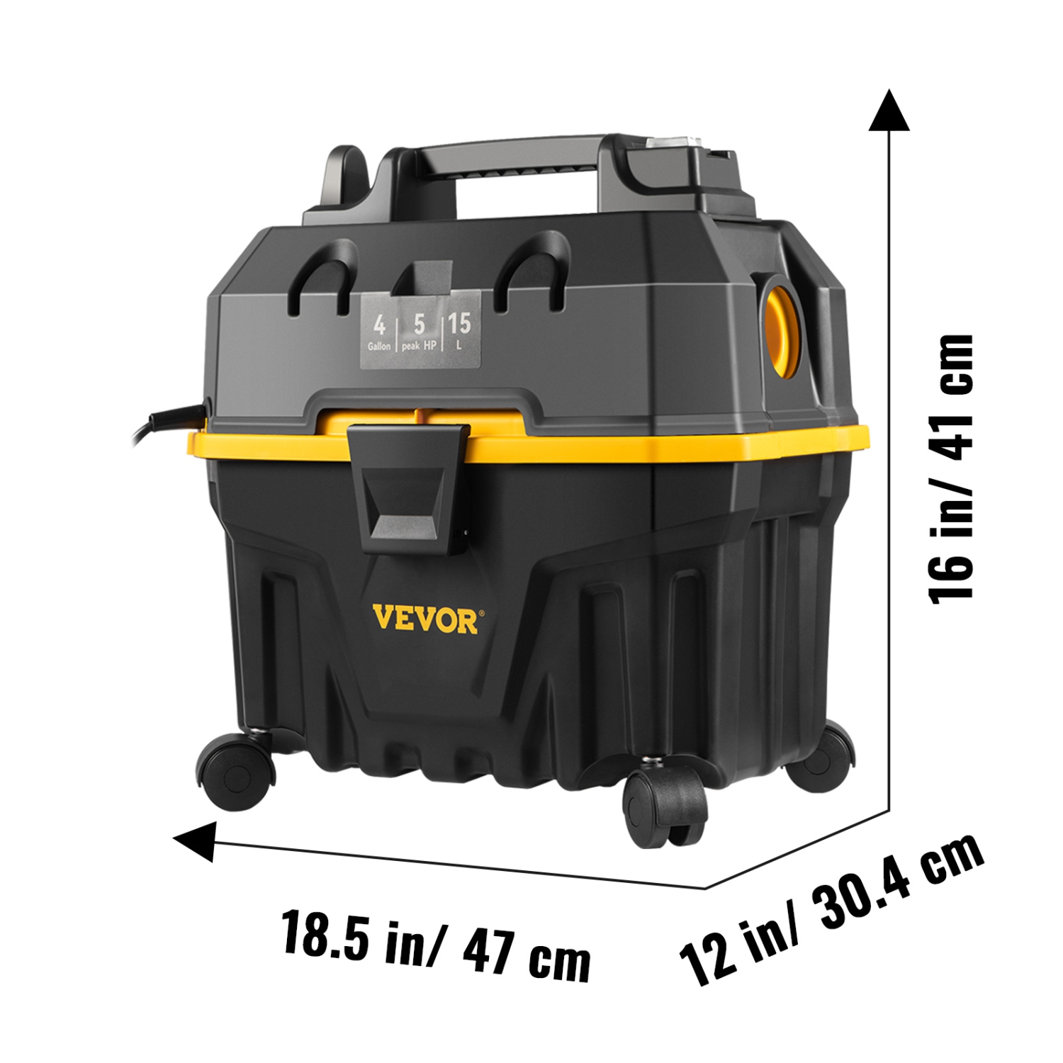 VEVOR 4 Gallon, Wet Dry Vac, 5 Peak HP, 3 in 1 Shop Vacuum with Blowing Function Portable Attachments to Clean Floor, Upholstery, Gap, Car, ETL
