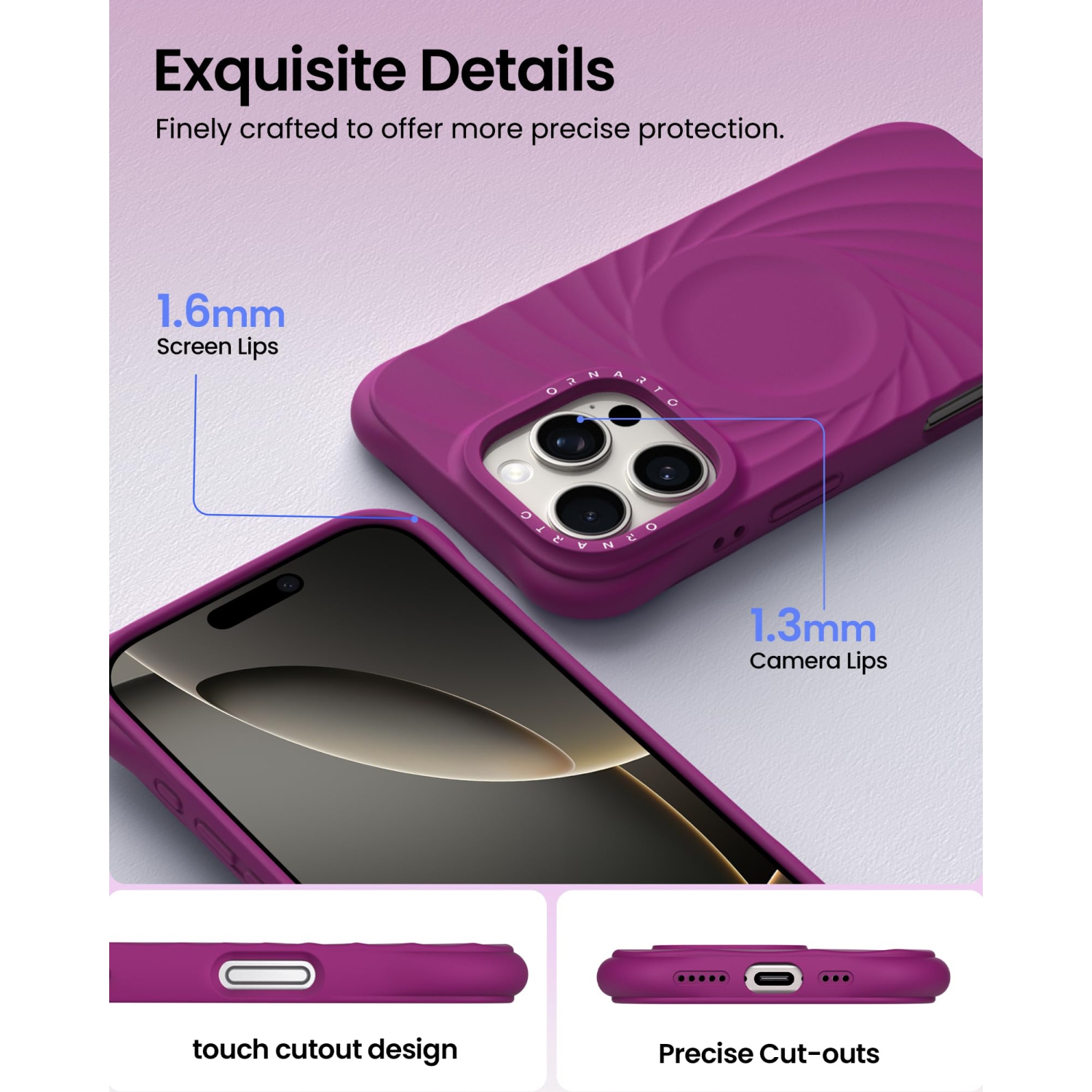 OrnARTO Vortuxe pour iPhone 16 Pro Max de 6,9&nbsp;po, [compatible avec MagSafe/protection de qualité militaire contre les chutes], étui en silicone