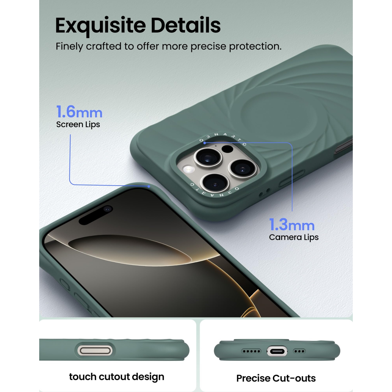 OrnARTO Vortuxe pour iPhone 16 Pro Max de 6,9&nbsp;po, [compatible avec MagSafe/protection de qualité militaire contre les chutes], étui en silicone