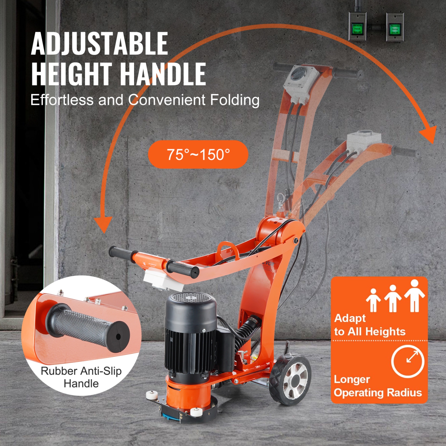 Meuleuse électrique à plancher en béton VEVOR de 7&nbsp;po, polisseuse à plancher en béton 1,7&nbsp;HP, broyeuse 1300&nbsp;W, broyeur sans balais