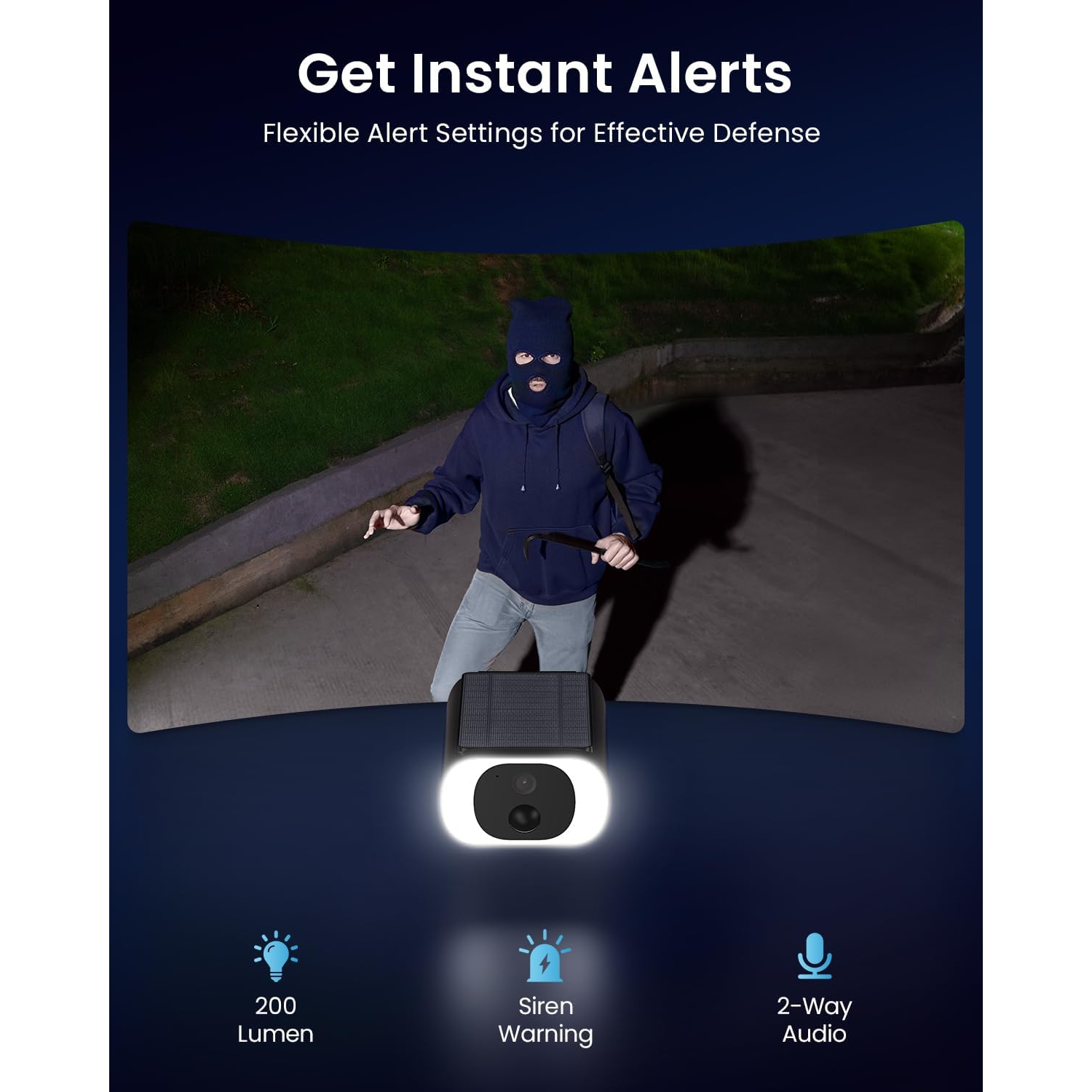 IeGeek – Caméras de sécurité solaires sans fil extérieures, caméra de surveillance extérieure 2K à batterie Wi-Fi, communication à 2 voies, travail