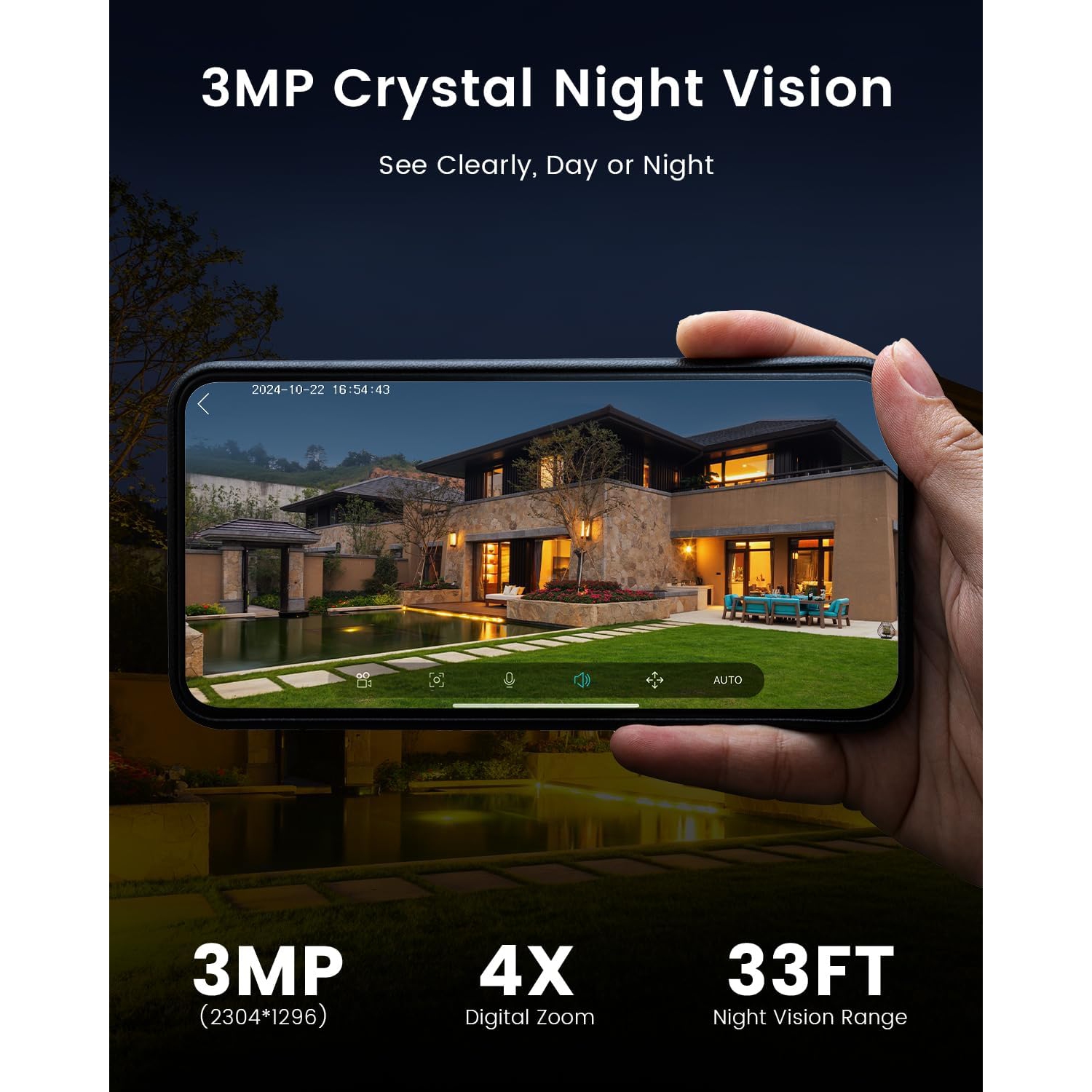 Caméras de sécurité sans fil extérieures, maison Caméras de sécurité Wi-Fi panoramiques à 180° alimenté par batterie et vision nocturne 2K en