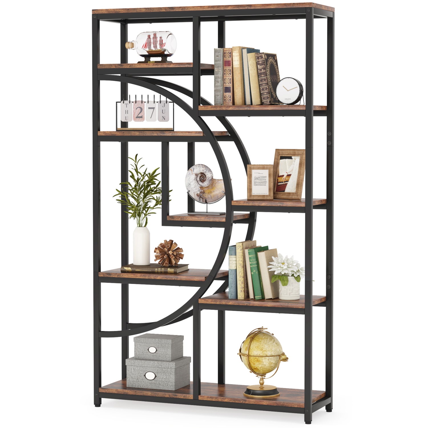 Lantine Display Rack, Storage Shelves, Bookshelf Industrial 5 Tier Bookcase, Freestanding Tall Bookshelves Display Shelf Storage Organizer with