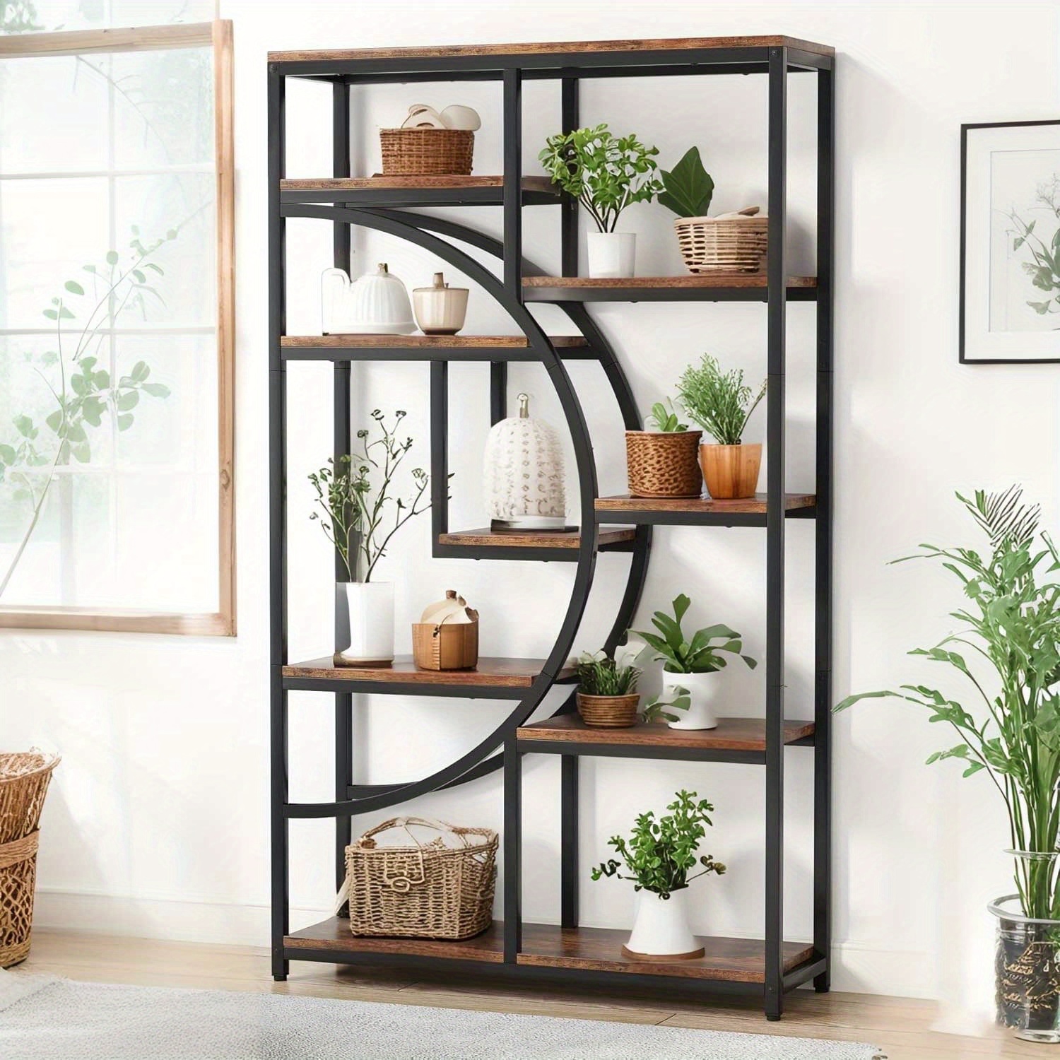 Lantine Display Rack, Storage Shelves, Bookshelf Industrial 5 Tier Bookcase, Freestanding Tall Bookshelves Display Shelf Storage Organizer with
