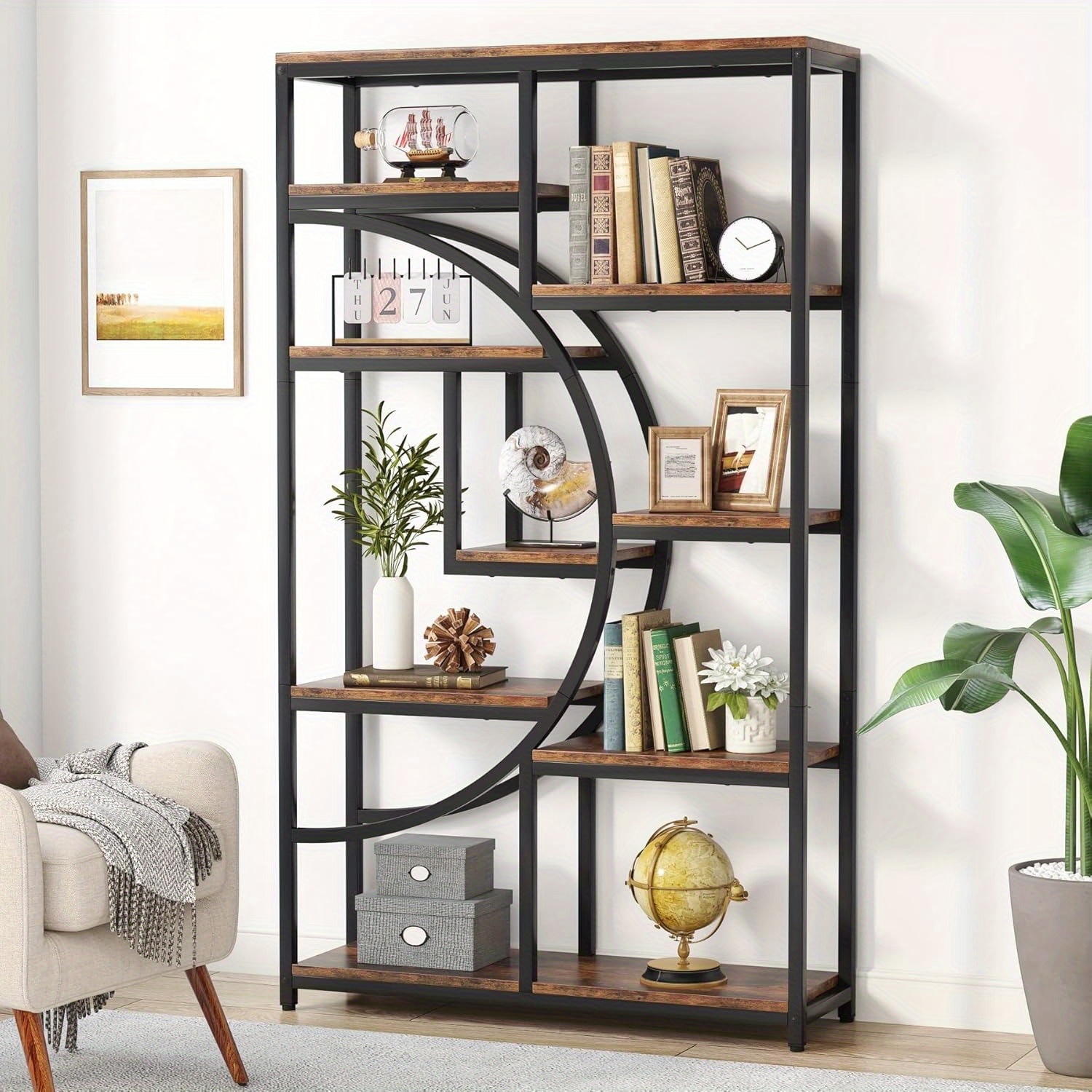 Lantine Display Rack, Storage Shelves, Bookshelf Industrial 5 Tier Bookcase, Freestanding Tall Bookshelves Display Shelf Storage Organizer with