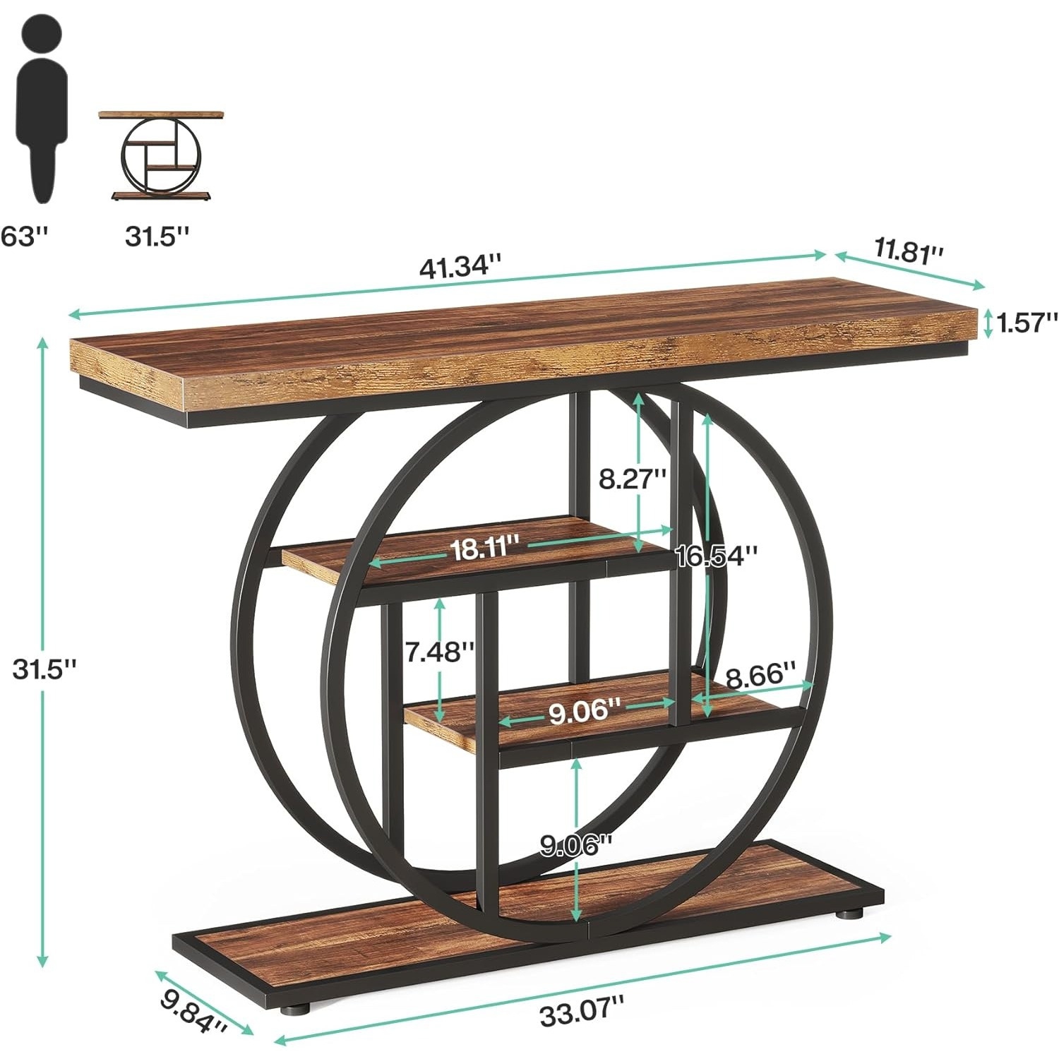 Lantine Four story foyer table,entrance table with circular base,narrow wooden decorative table with storage rack,suitable for modern small storage