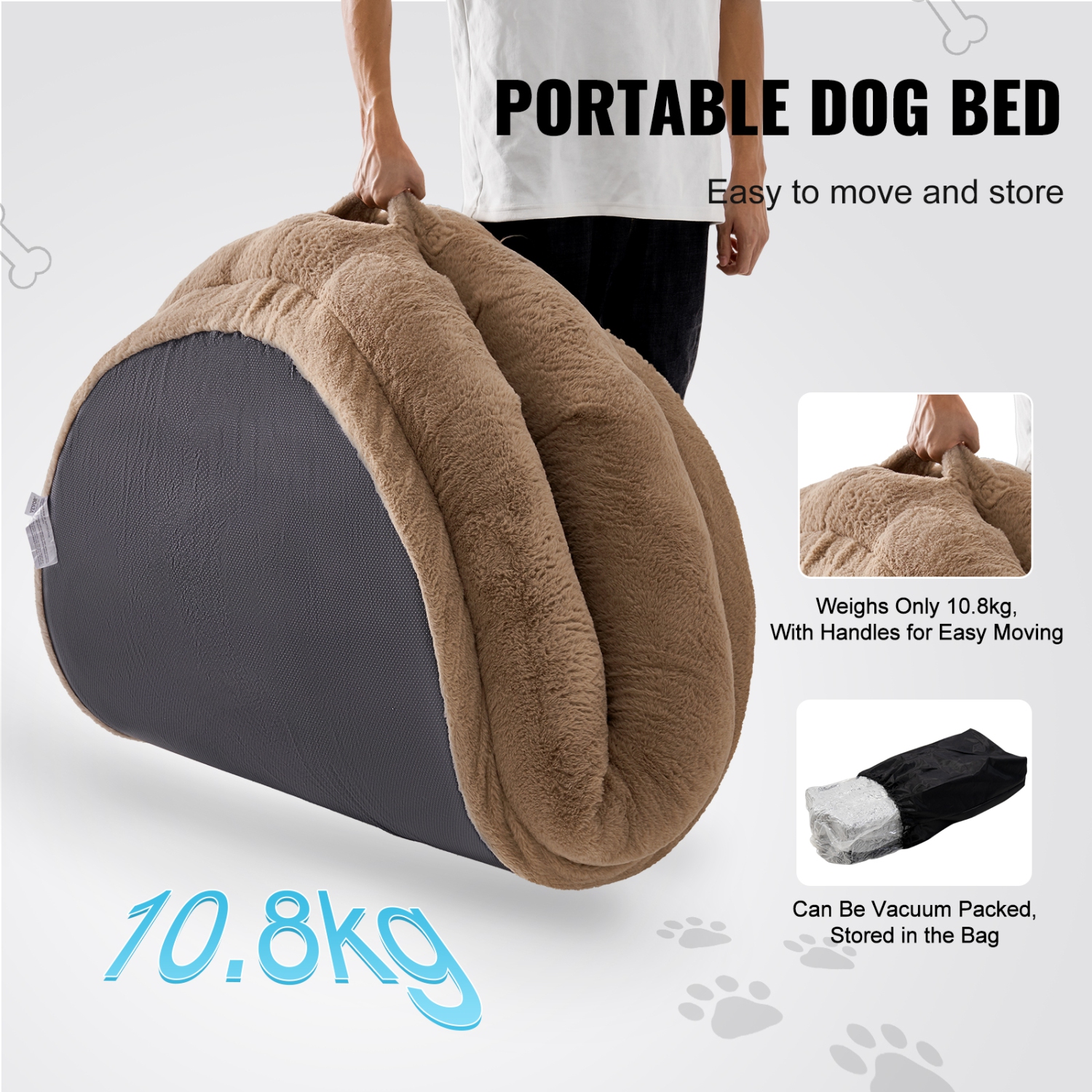 VEVOR 72" x48"x10" Human Dog Bed, Human Dog Bed for Adult, Human Size Dog Bed with Washable Faux Rabbit Fur Cover, Egg Orthopedic Foam, Storage