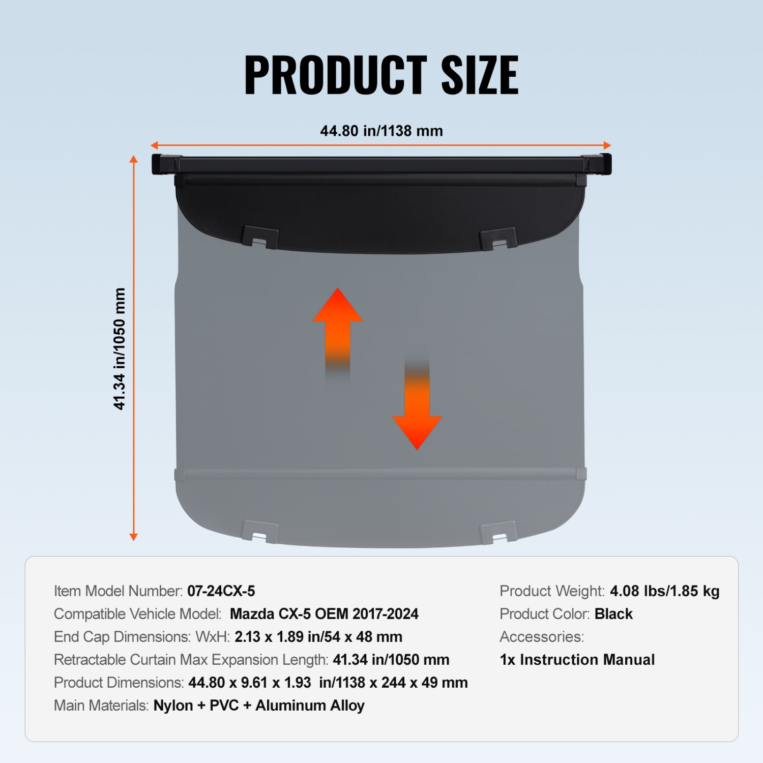 Housse de coffre rétractable VEVOR, pare-soleil étanche amélioré pour housse de coffre Mazda CX-5 2017-2024, couvercle de coffre arrière résistant