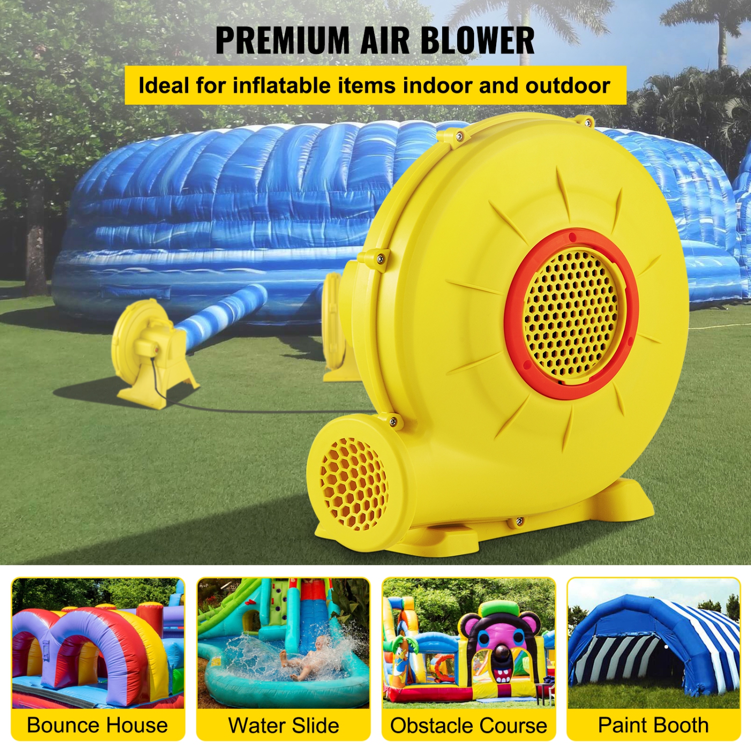 VEVOR 450W 0.6HP Air Blower, Inflatable Blower, Portable Bounce House Blower, 1750Pa Commercial Air Blower Pump Fan, Used for Inflatable Bouncy