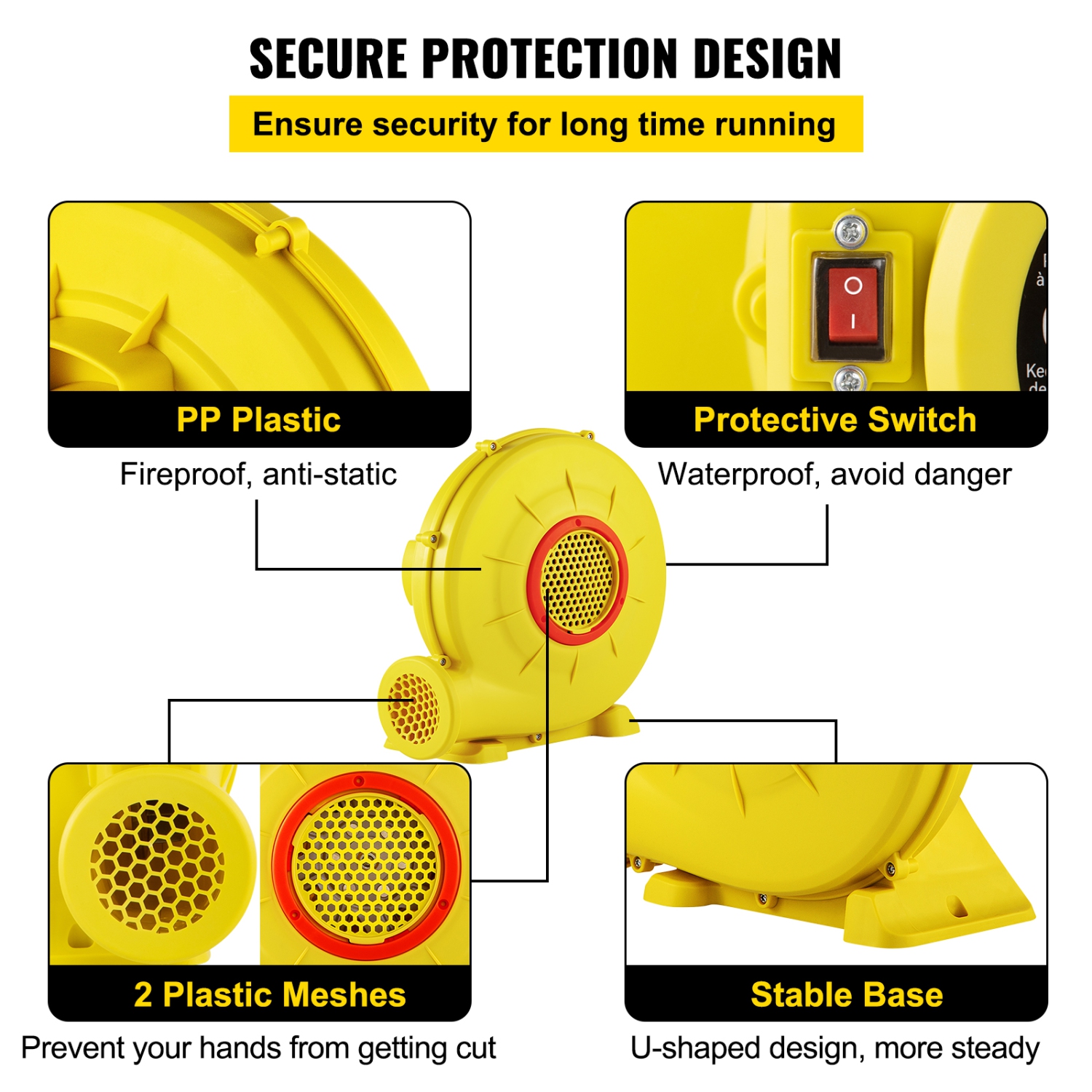 VEVOR 450W 0.6HP Air Blower, Inflatable Blower, Portable Bounce House Blower, 1750Pa Commercial Air Blower Pump Fan, Used for Inflatable Bouncy