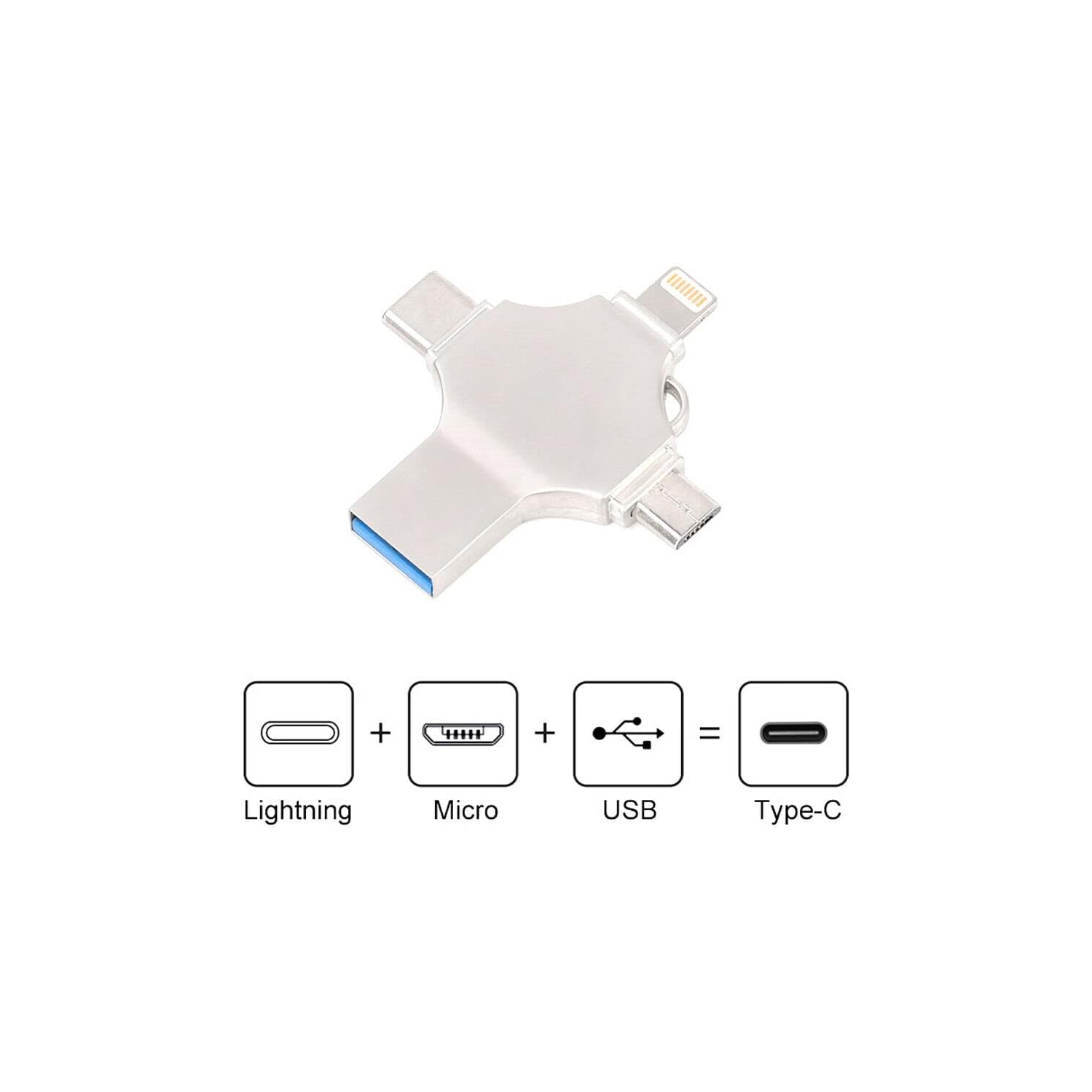 Metal Cross Mobile USB 4-en-1 applicable à Apple Huawei Type-C Ordinateur Android Universal USB 128 Go